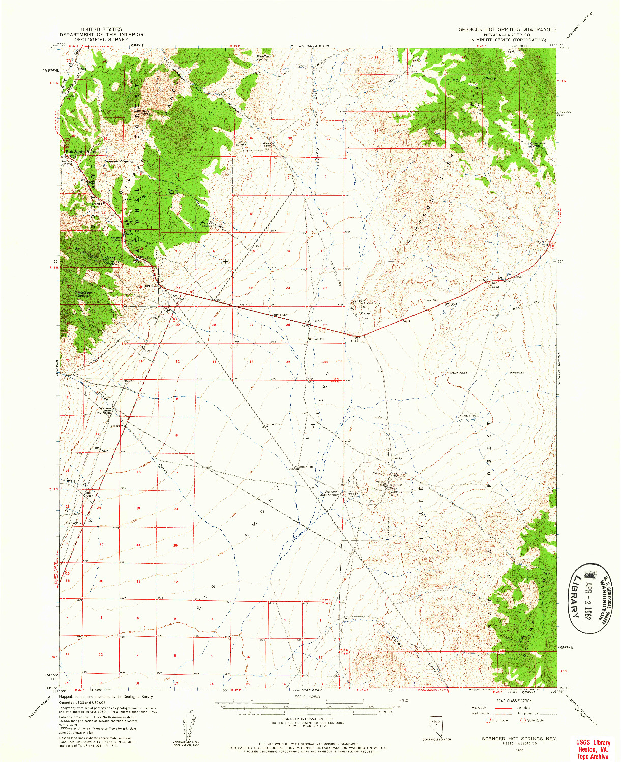 USGS 1:62500-SCALE QUADRANGLE FOR SPENCER HOT SPRINGS, NV 1960