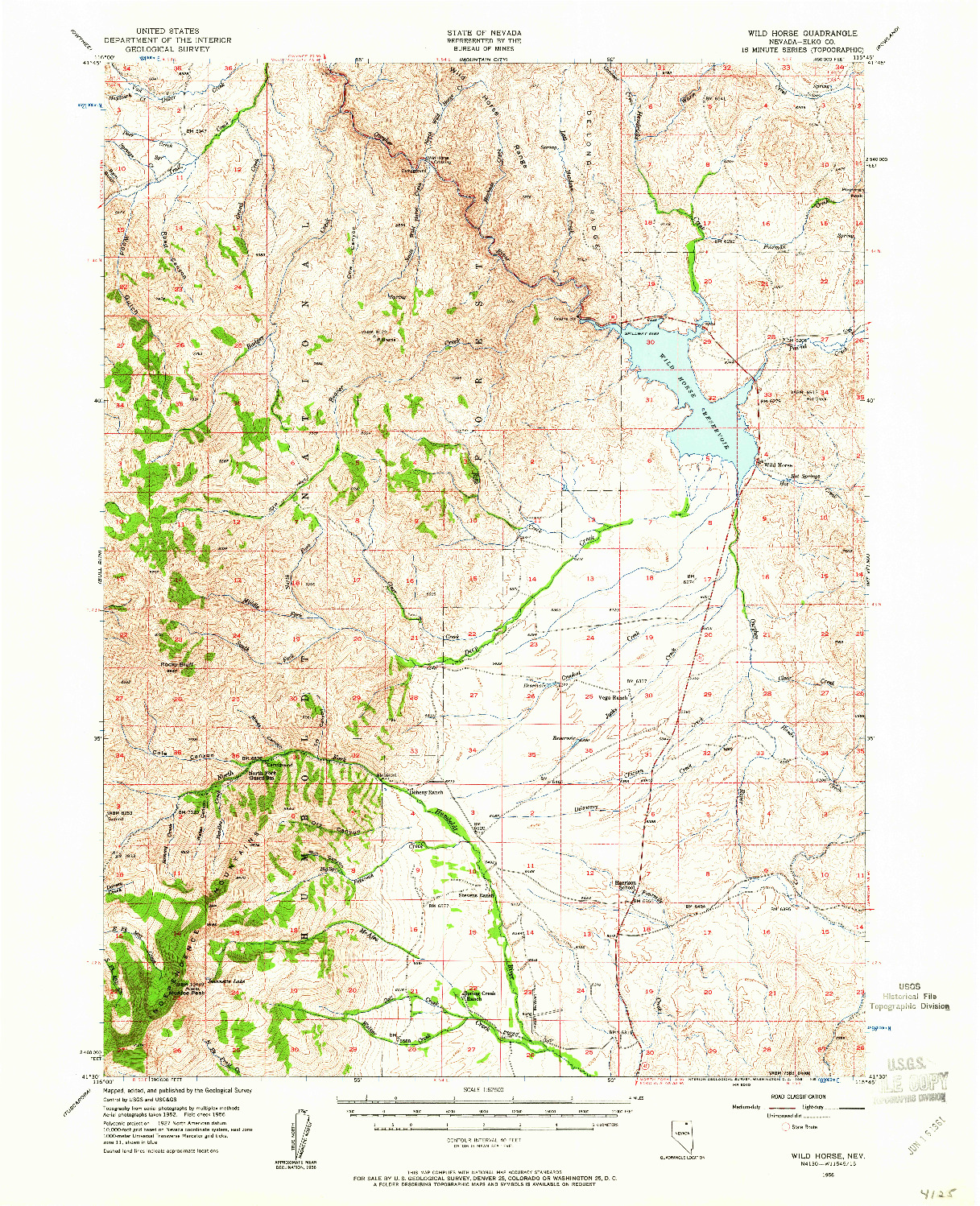 USGS 1:62500-SCALE QUADRANGLE FOR WILD HORSE, NV 1956