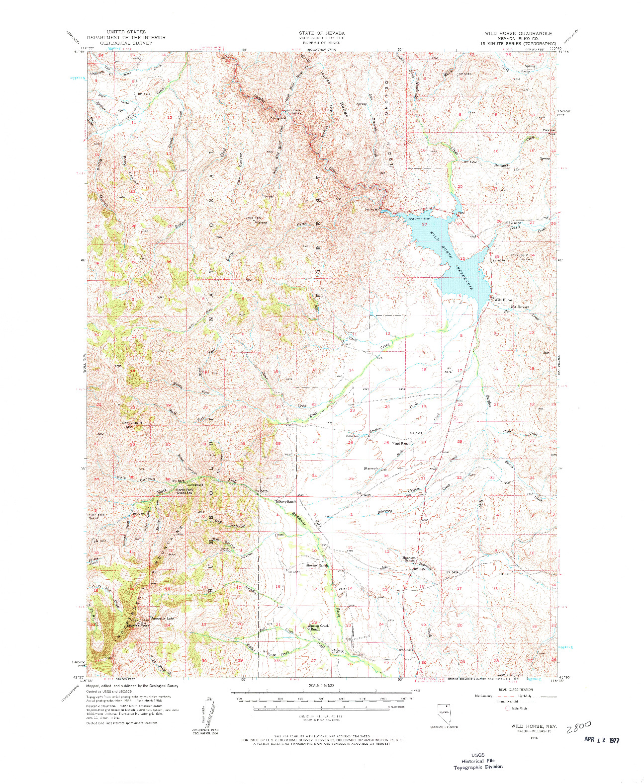 USGS 1:62500-SCALE QUADRANGLE FOR WILD HORSE, NV 1956