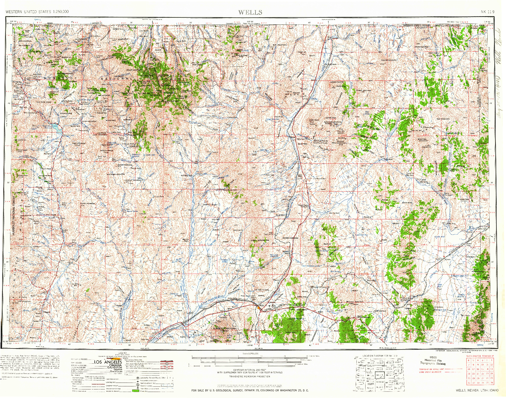 USGS 1:250000-SCALE QUADRANGLE FOR WELLS, NV 1961