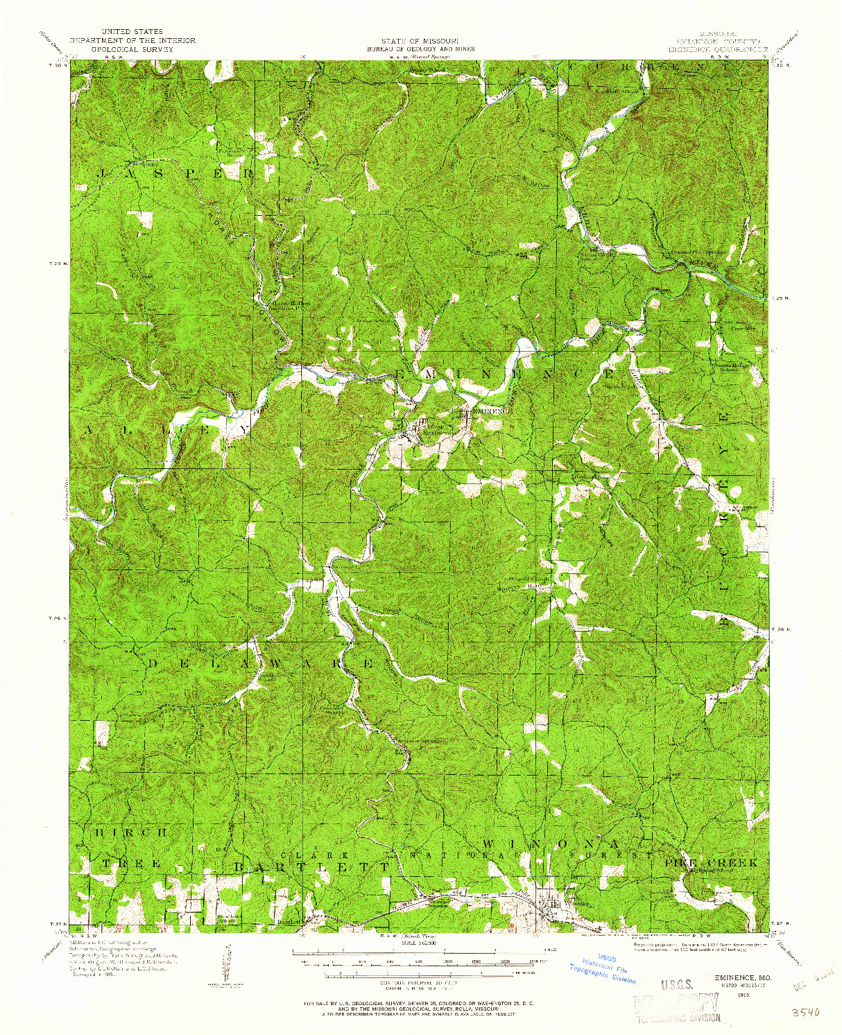 USGS 1:62500-SCALE QUADRANGLE FOR EMINENCE, MO 1915