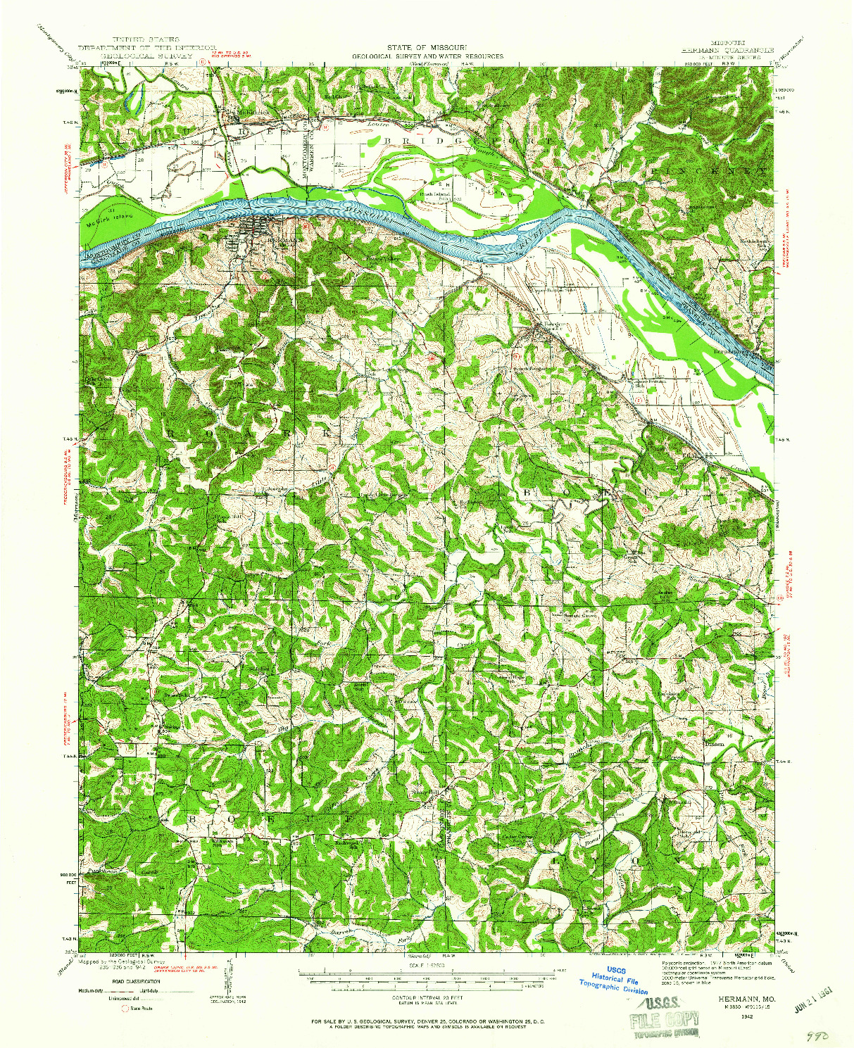 USGS 1:62500-SCALE QUADRANGLE FOR HERMANN, MO 1942