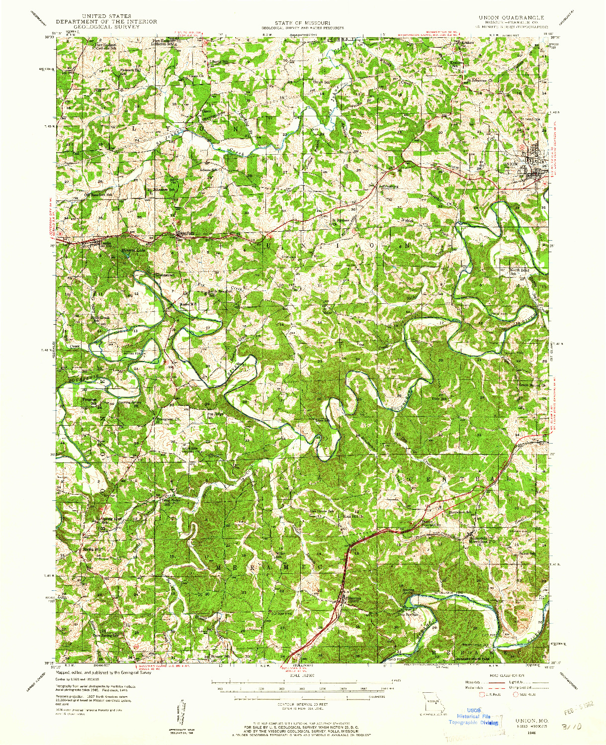 USGS 1:62500-SCALE QUADRANGLE FOR UNION, MO 1946