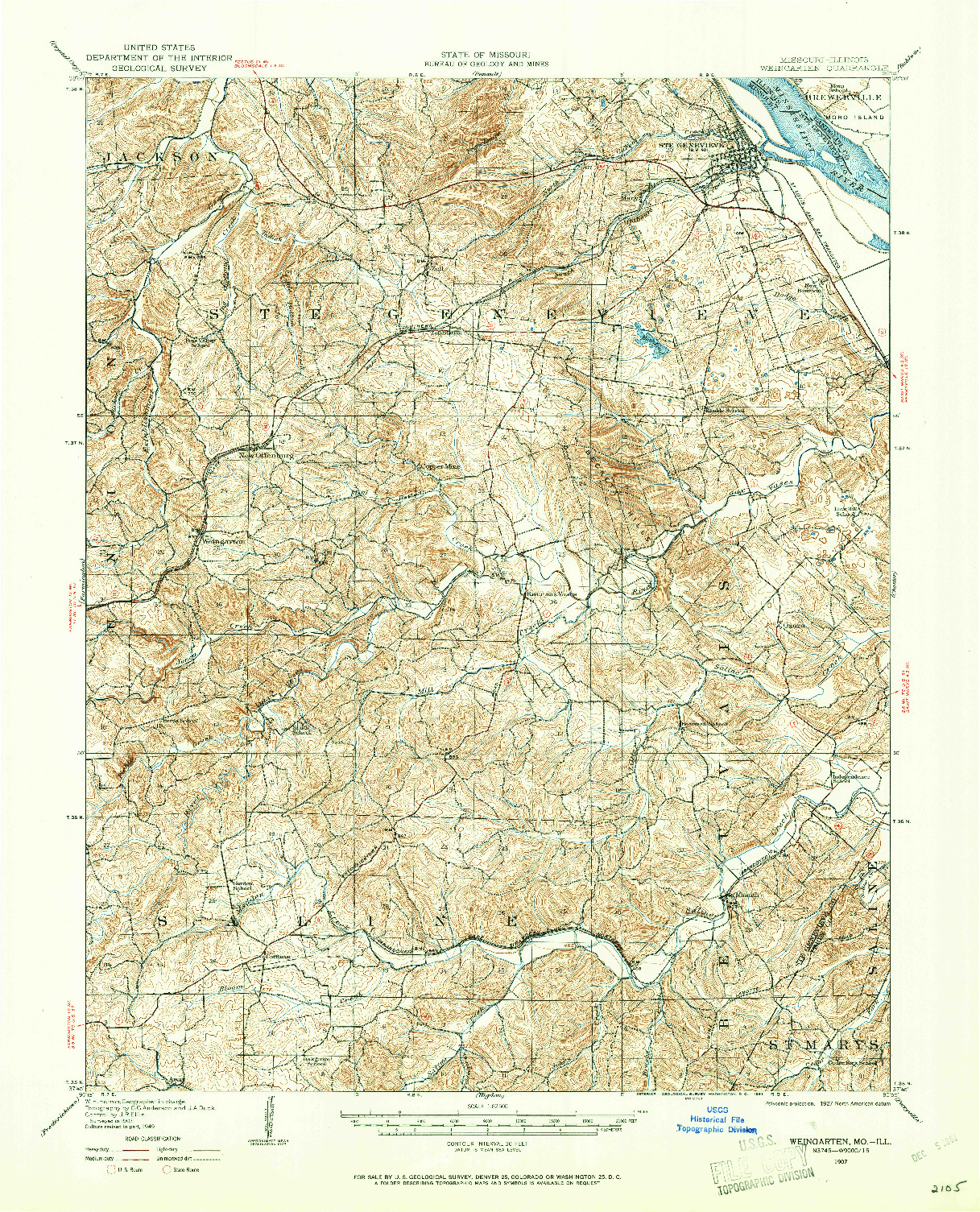 USGS 1:62500-SCALE QUADRANGLE FOR WEINGARTEN, MO 1907