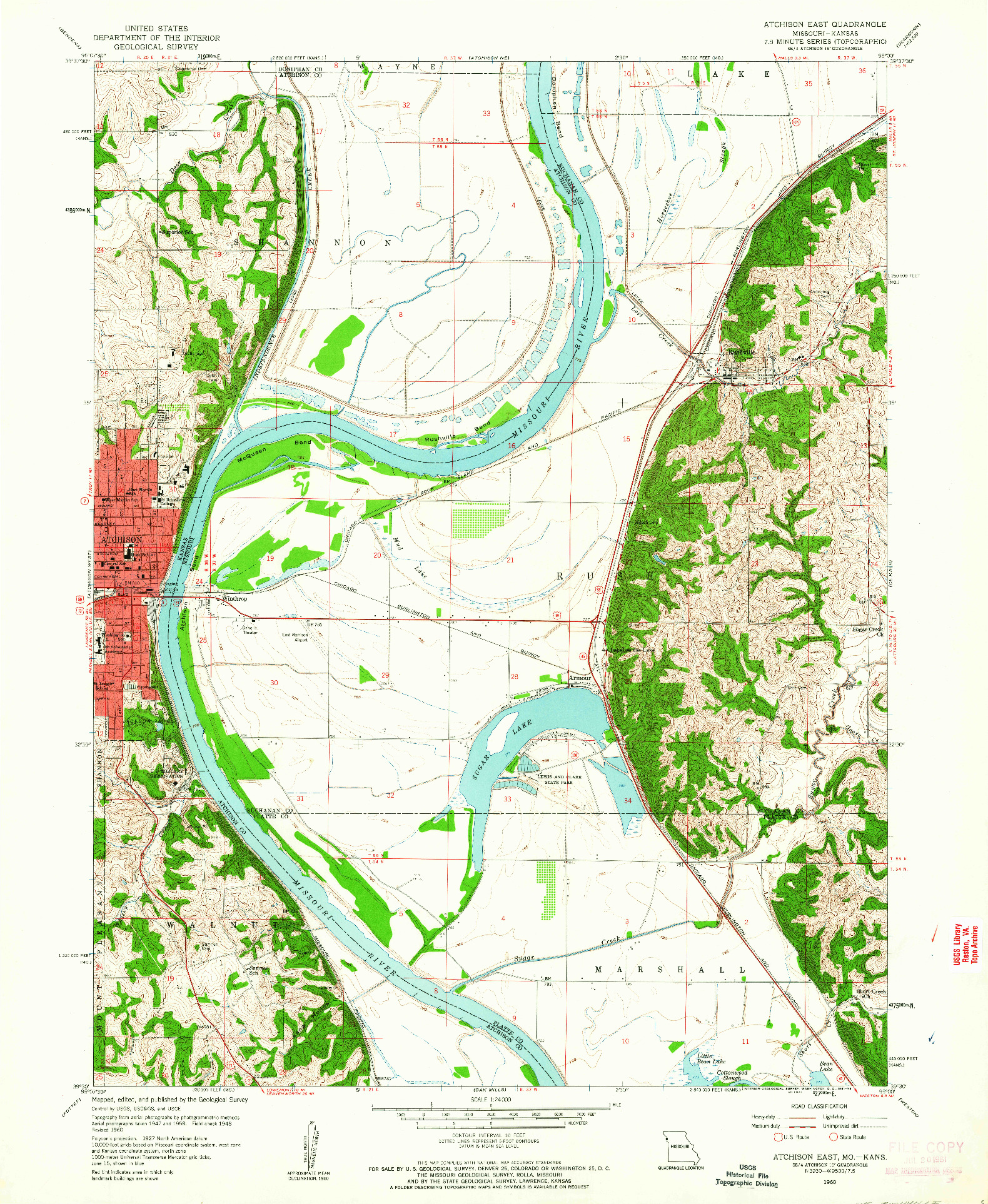 USGS 1:24000-SCALE QUADRANGLE FOR ATCHISON EAST, MO 1960