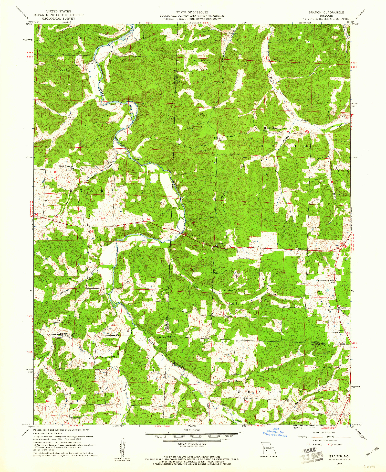 USGS 1:24000-SCALE QUADRANGLE FOR BRANCH, MO 1960