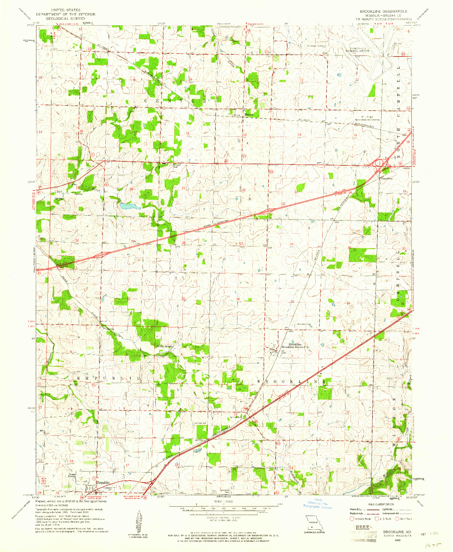 USGS 1:24000-SCALE QUADRANGLE FOR BROOKLINE, MO 1960