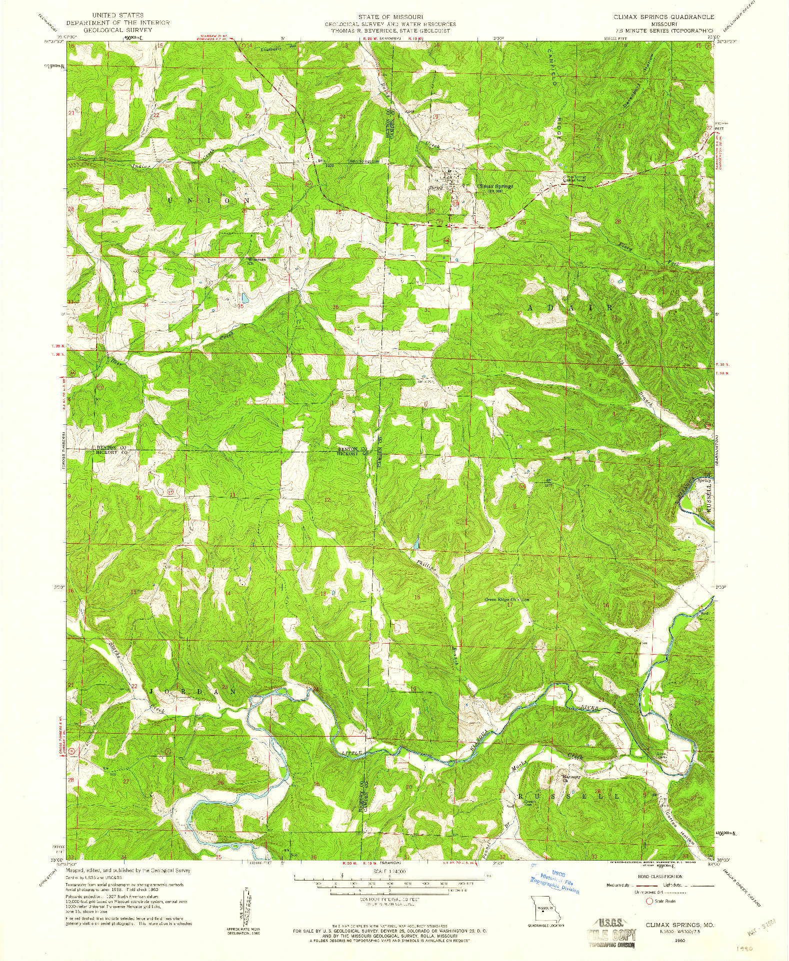 USGS 1:24000-SCALE QUADRANGLE FOR CLIMAX SPRINGS, MO 1960