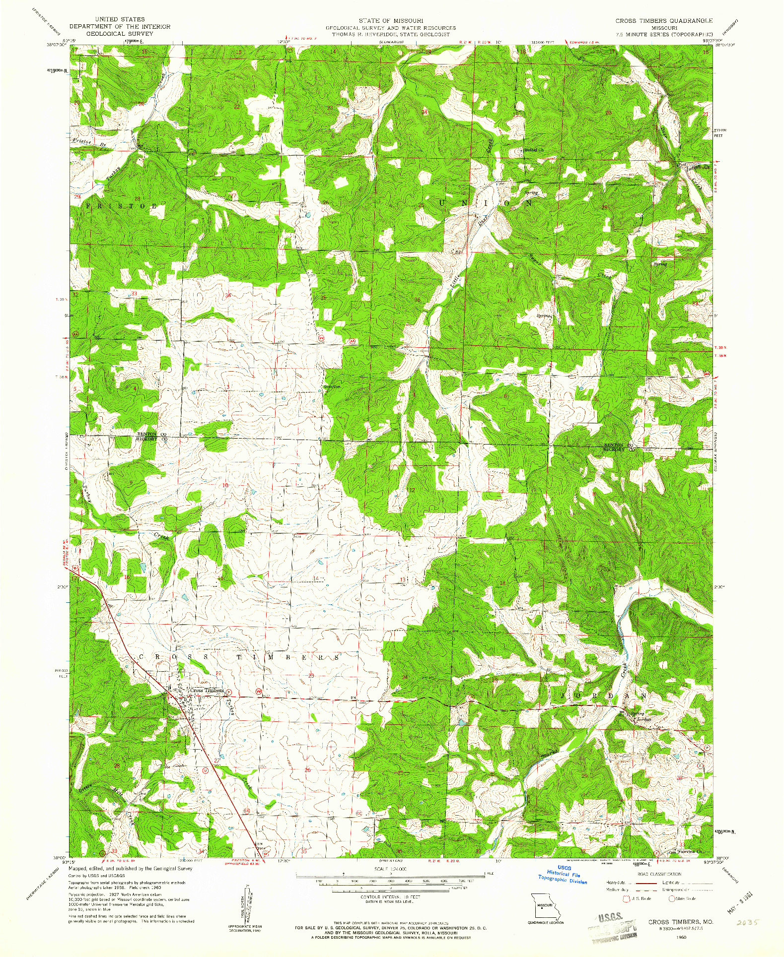 USGS 1:24000-SCALE QUADRANGLE FOR CROSS TIMBERS, MO 1960