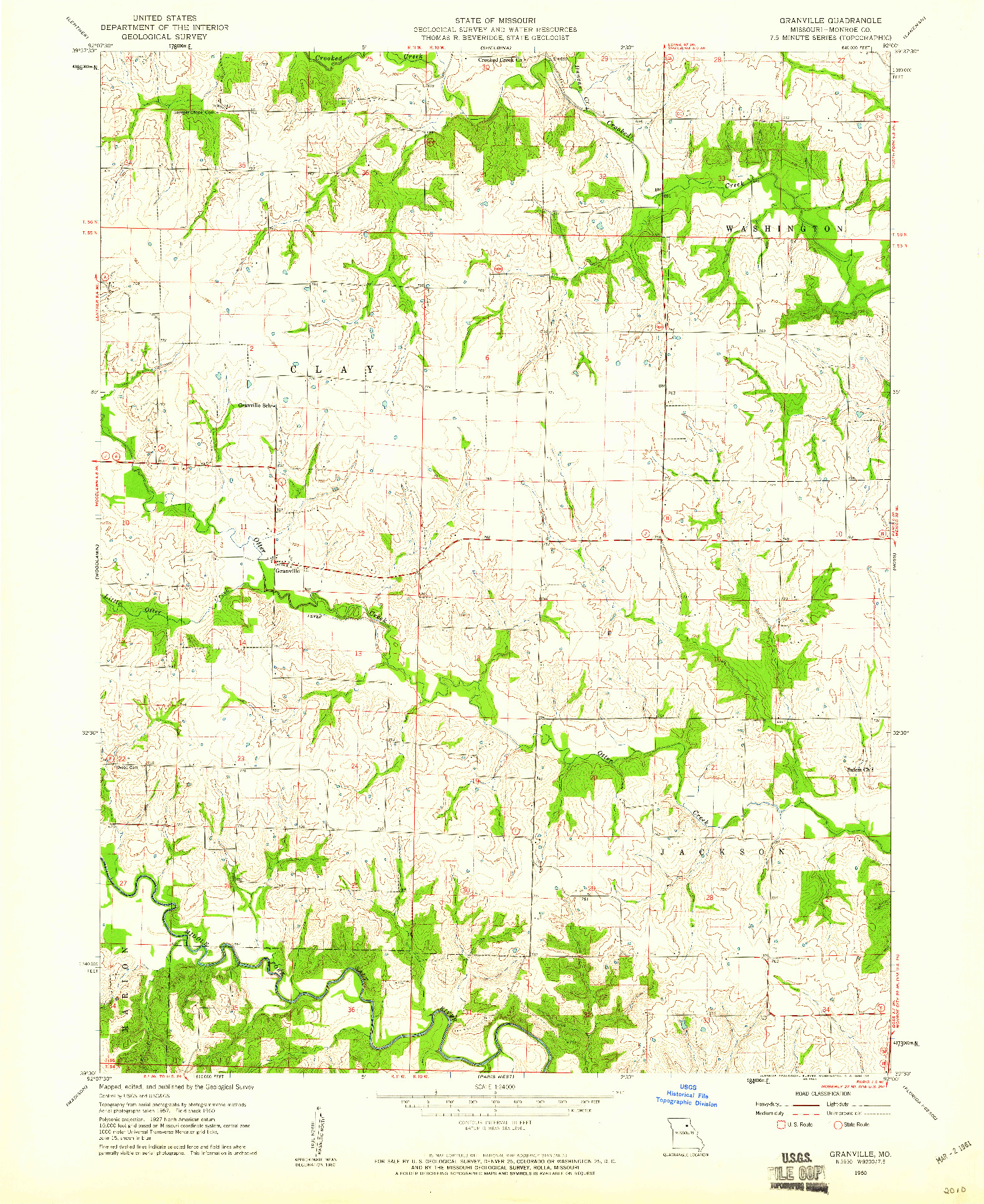USGS 1:24000-SCALE QUADRANGLE FOR GRANVILLE, MO 1960