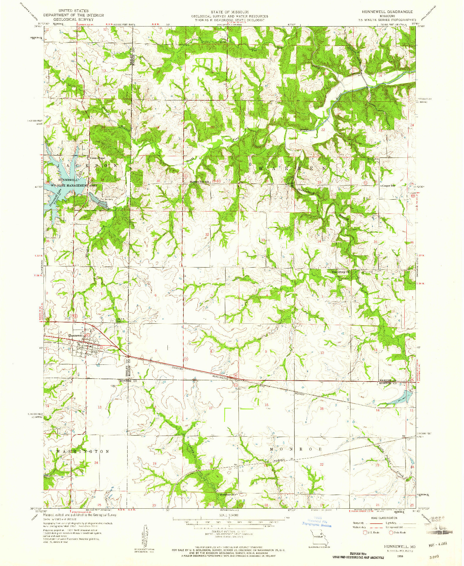 USGS 1:24000-SCALE QUADRANGLE FOR HUNNEWELL, MO 1959