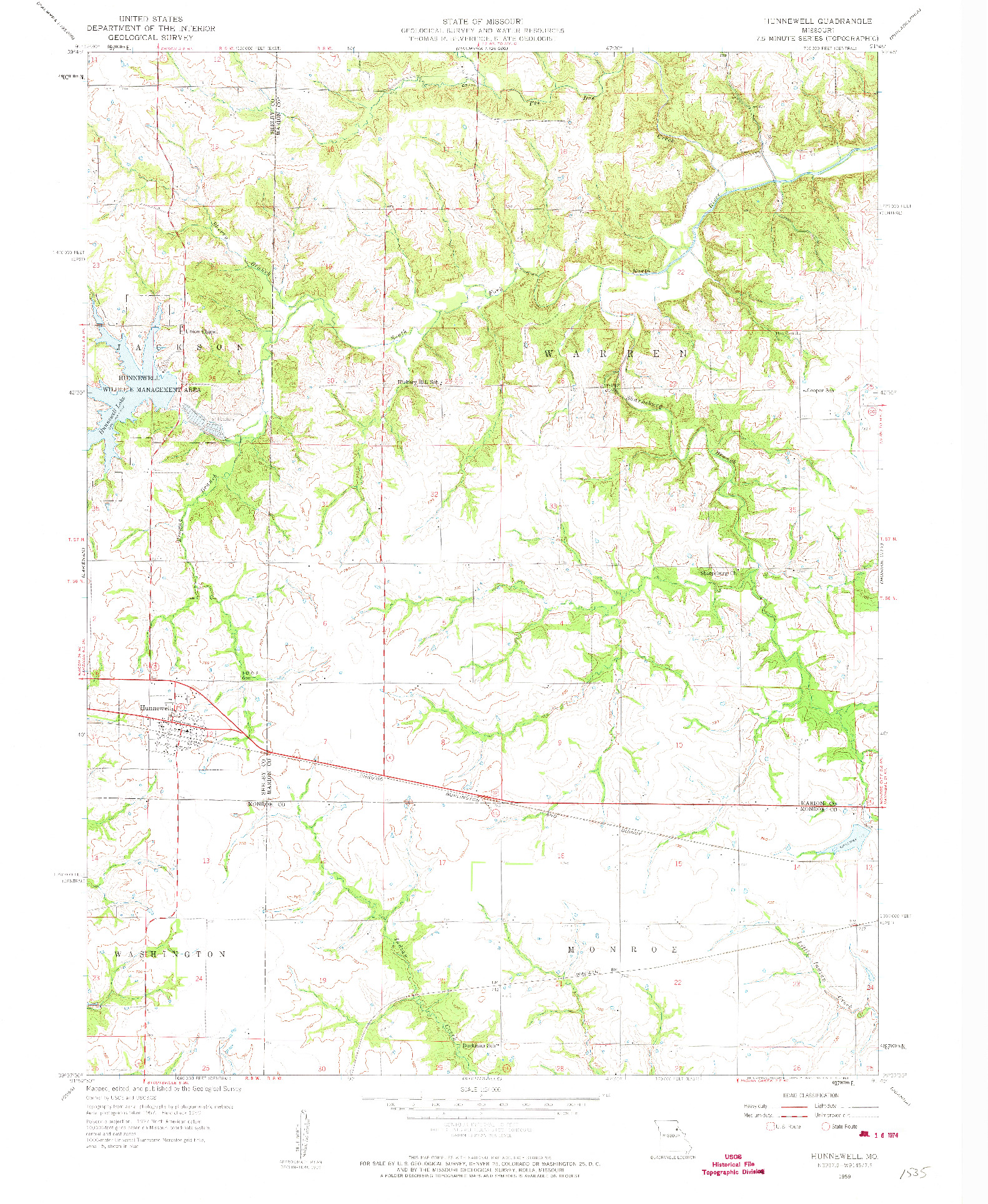 USGS 1:24000-SCALE QUADRANGLE FOR HUNNEWELL, MO 1959