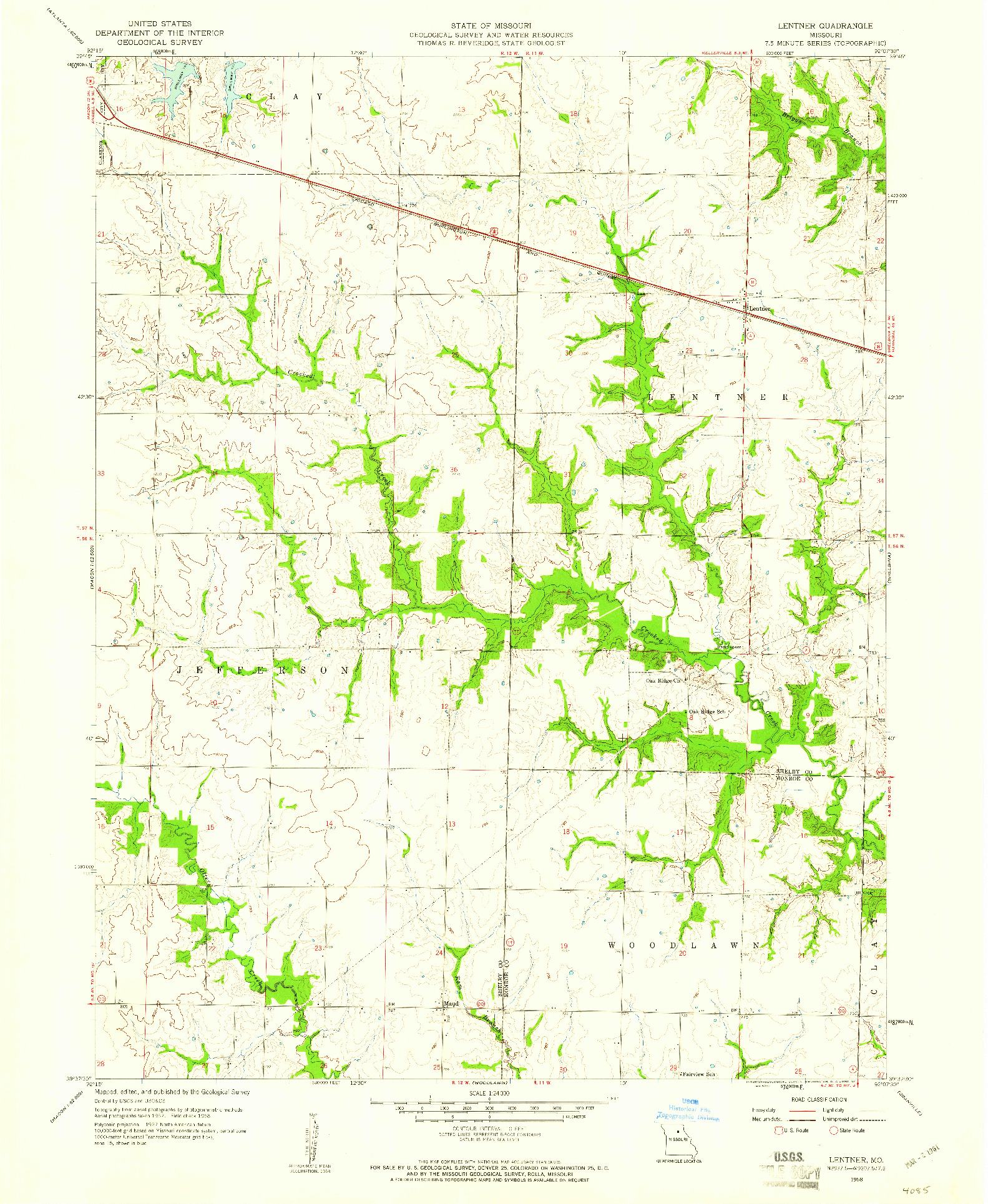 USGS 1:24000-SCALE QUADRANGLE FOR LENTNER, MO 1958