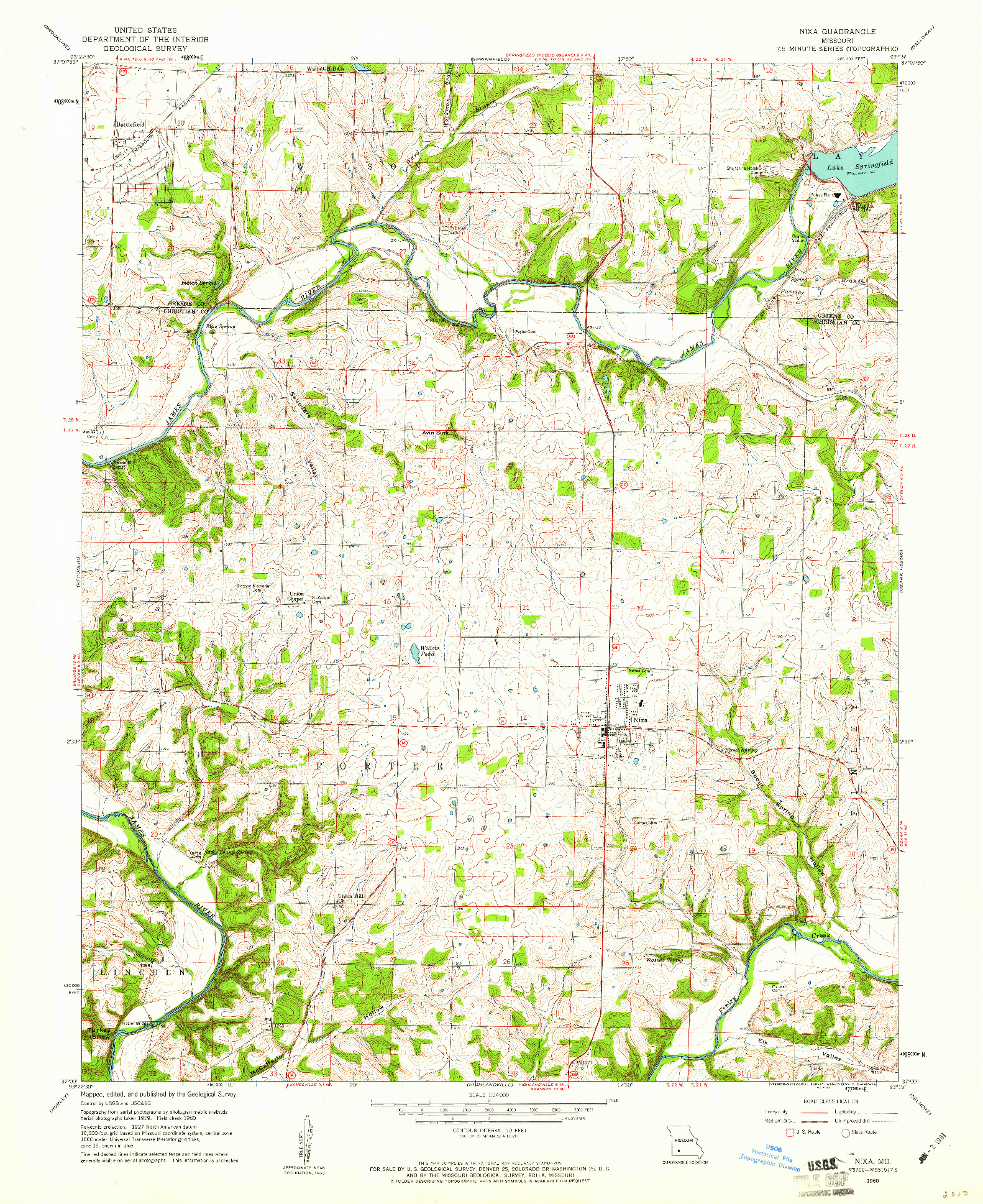 USGS 1:24000-SCALE QUADRANGLE FOR NIXA, MO 1960