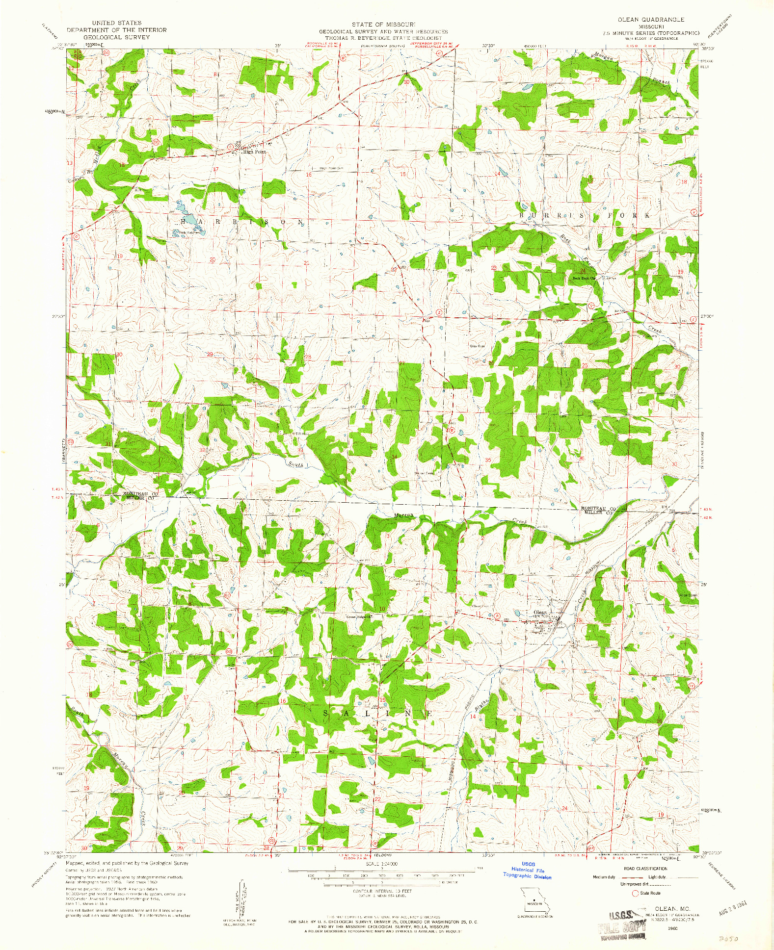 USGS 1:24000-SCALE QUADRANGLE FOR OLEAN, MO 1960