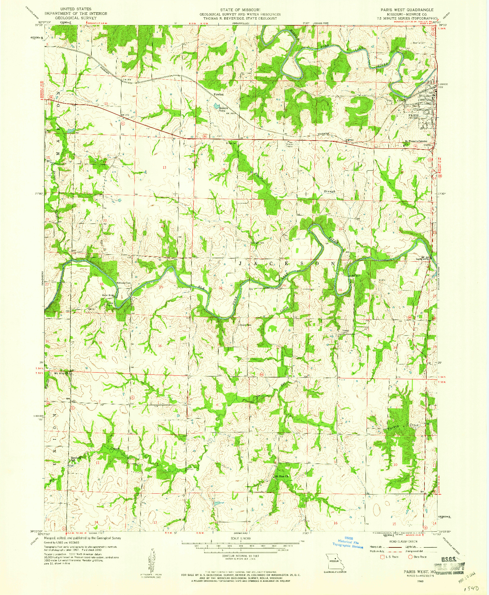 USGS 1:24000-SCALE QUADRANGLE FOR PARIS WEST, MO 1960