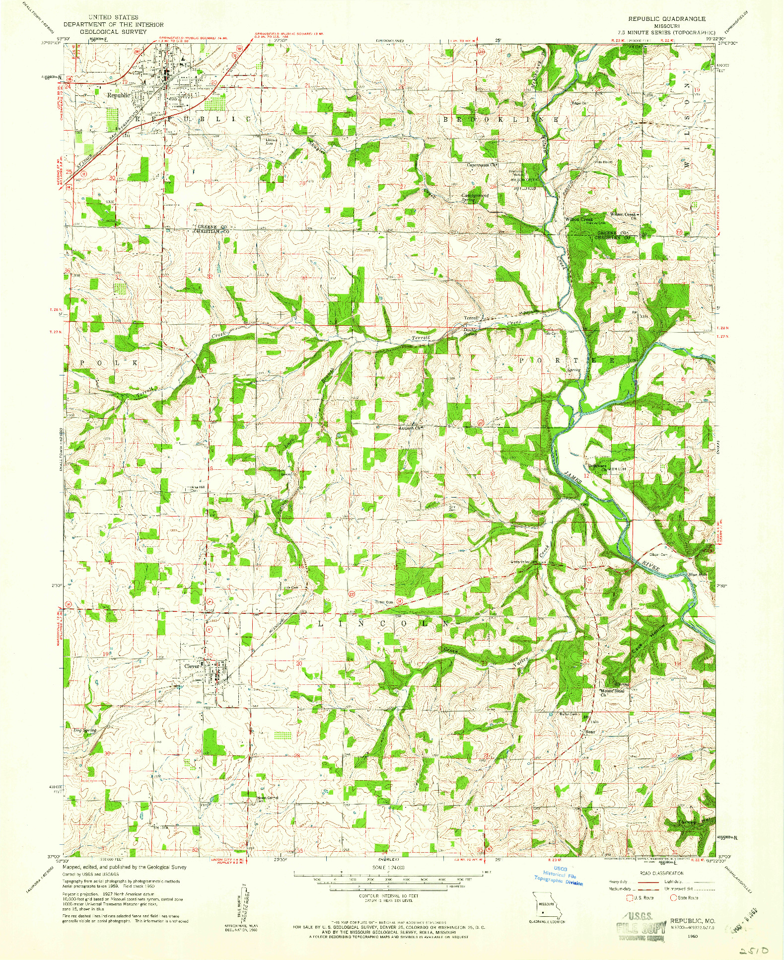 USGS 1:24000-SCALE QUADRANGLE FOR REPUBLIC, MO 1960