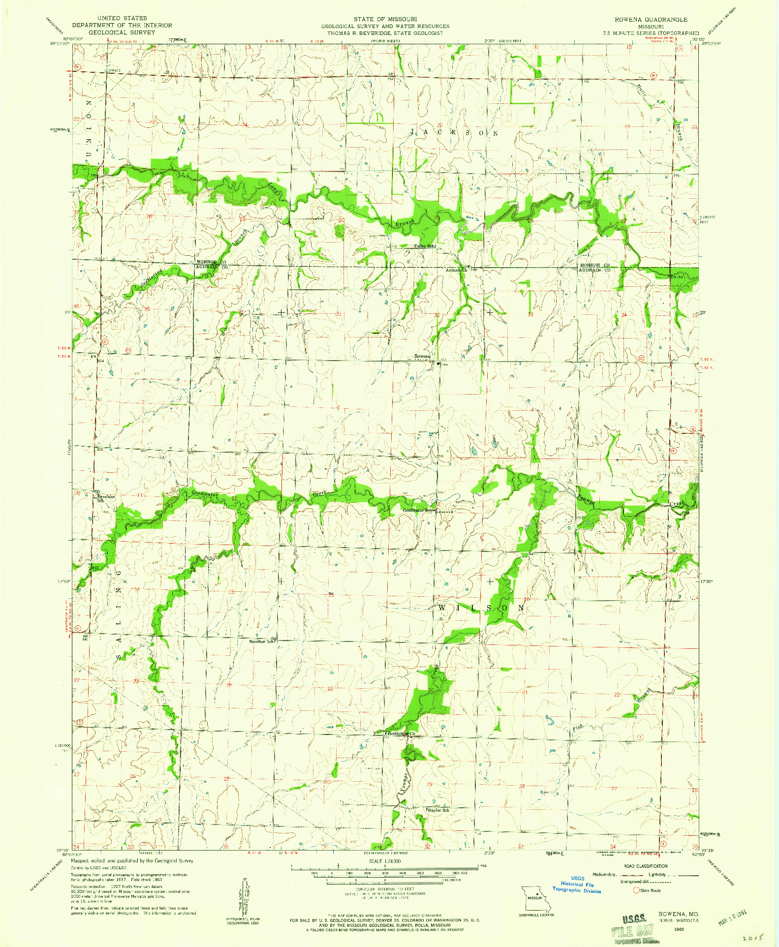 USGS 1:24000-SCALE QUADRANGLE FOR ROWENA, MO 1960