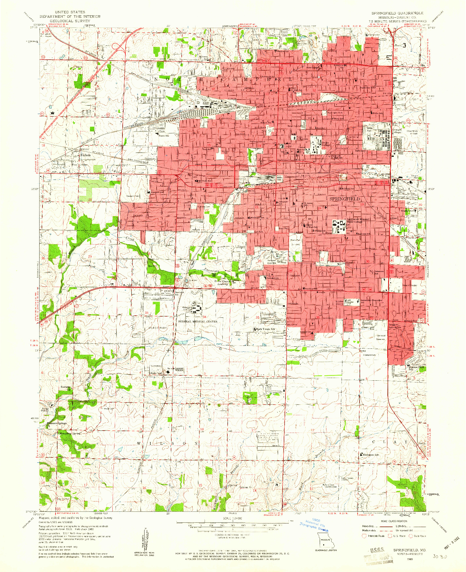 USGS 1:24000-SCALE QUADRANGLE FOR SPRINGFIELD, MO 1960