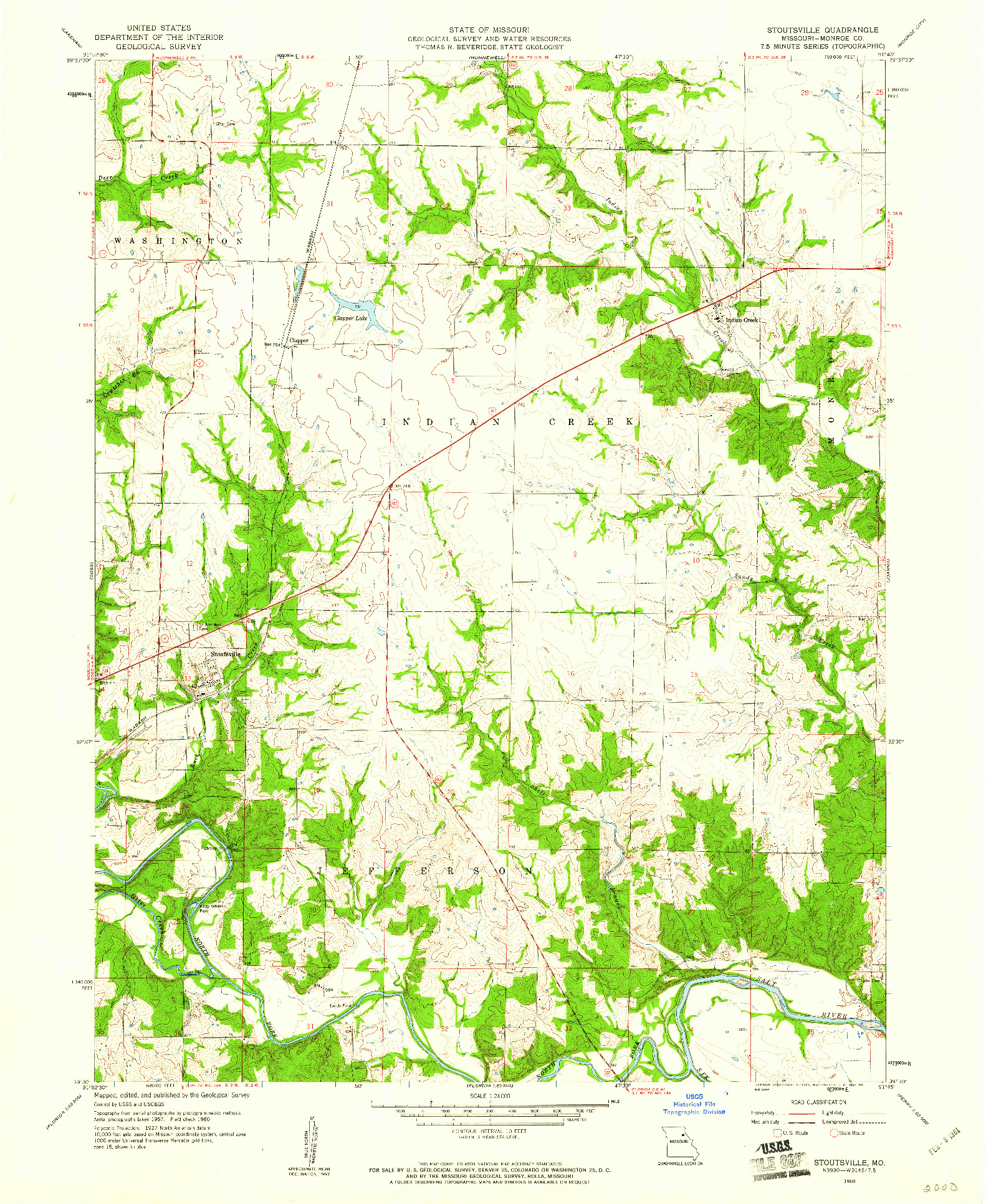 USGS 1:24000-SCALE QUADRANGLE FOR STOUTSVILLE, MO 1960