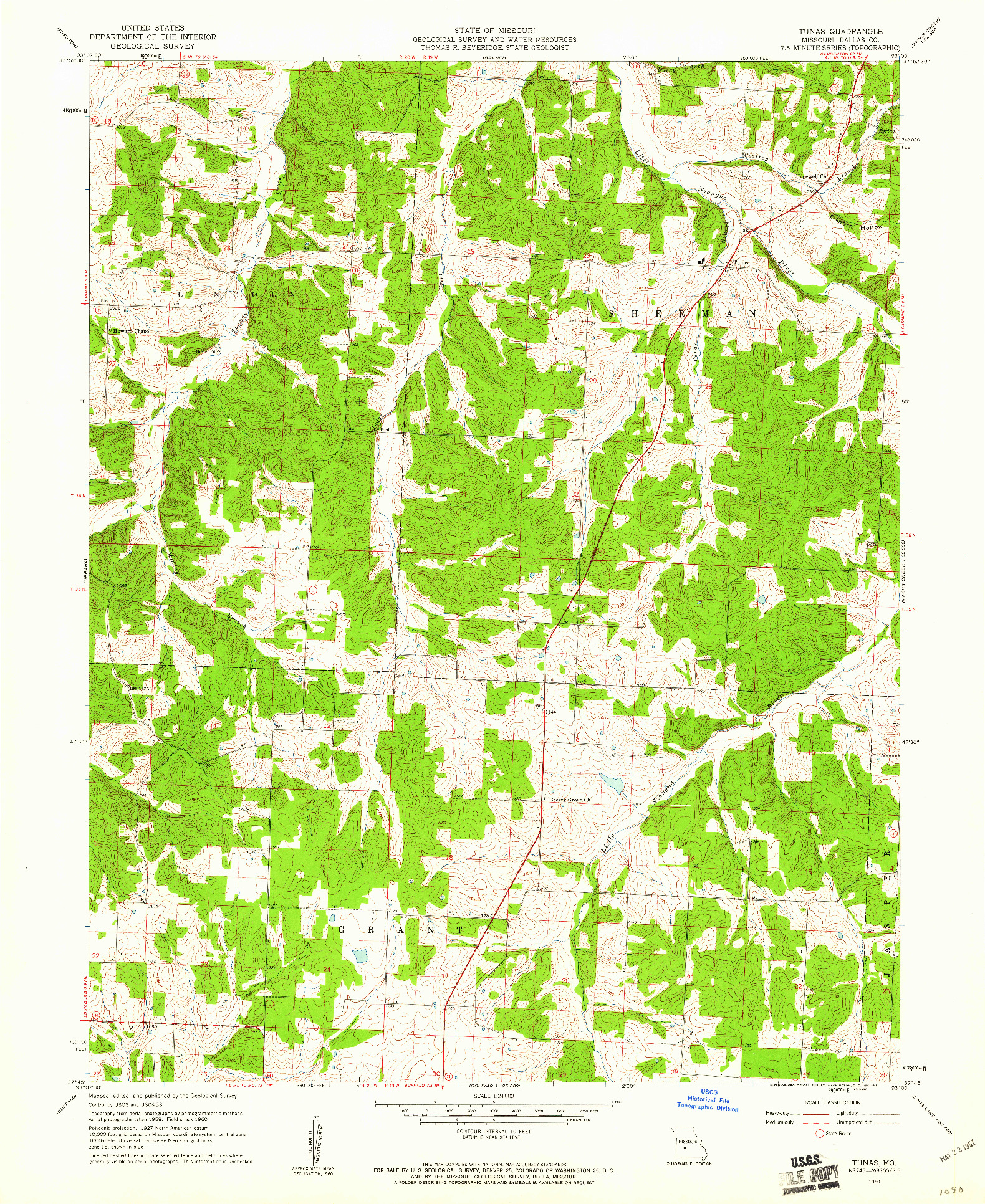 USGS 1:24000-SCALE QUADRANGLE FOR TUNAS, MO 1960