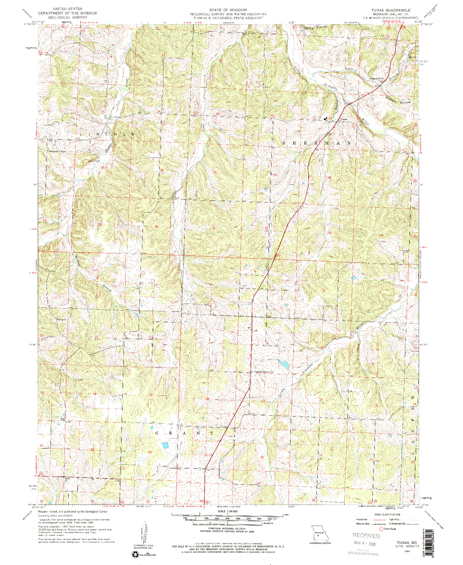USGS 1:24000-SCALE QUADRANGLE FOR TUNAS, MO 1960