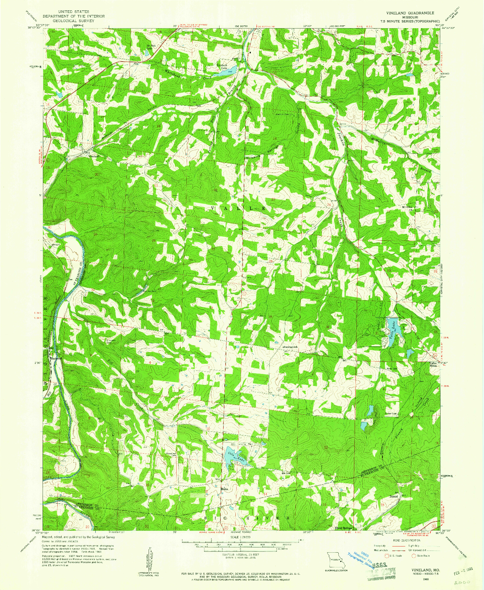 USGS 1:24000-SCALE QUADRANGLE FOR VINELAND, MO 1960