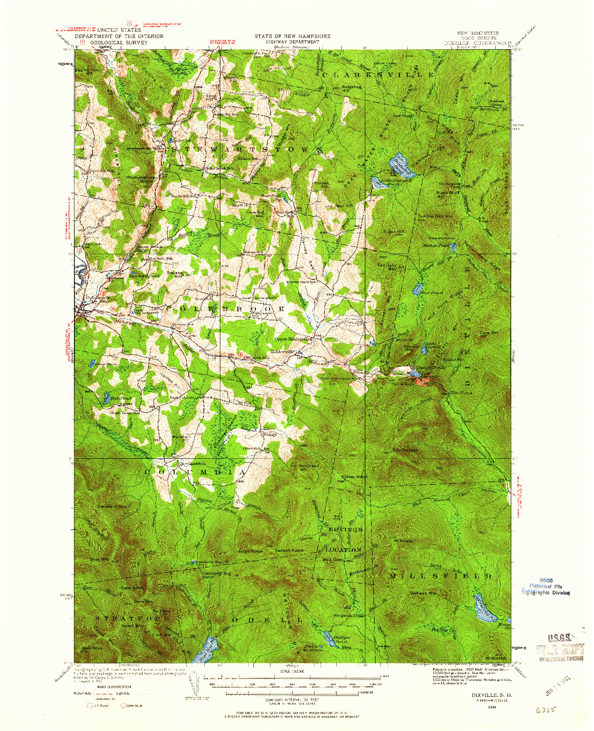 USGS 1:62500-SCALE QUADRANGLE FOR DIXVILLE, NH 1930