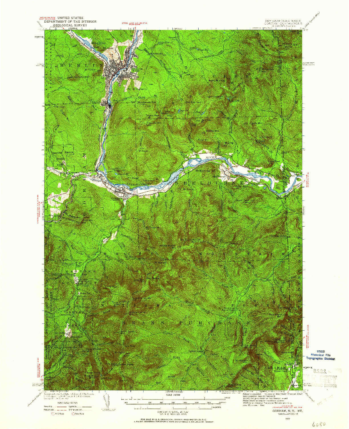 USGS 1:62500-SCALE QUADRANGLE FOR GORHAM, NH 1937