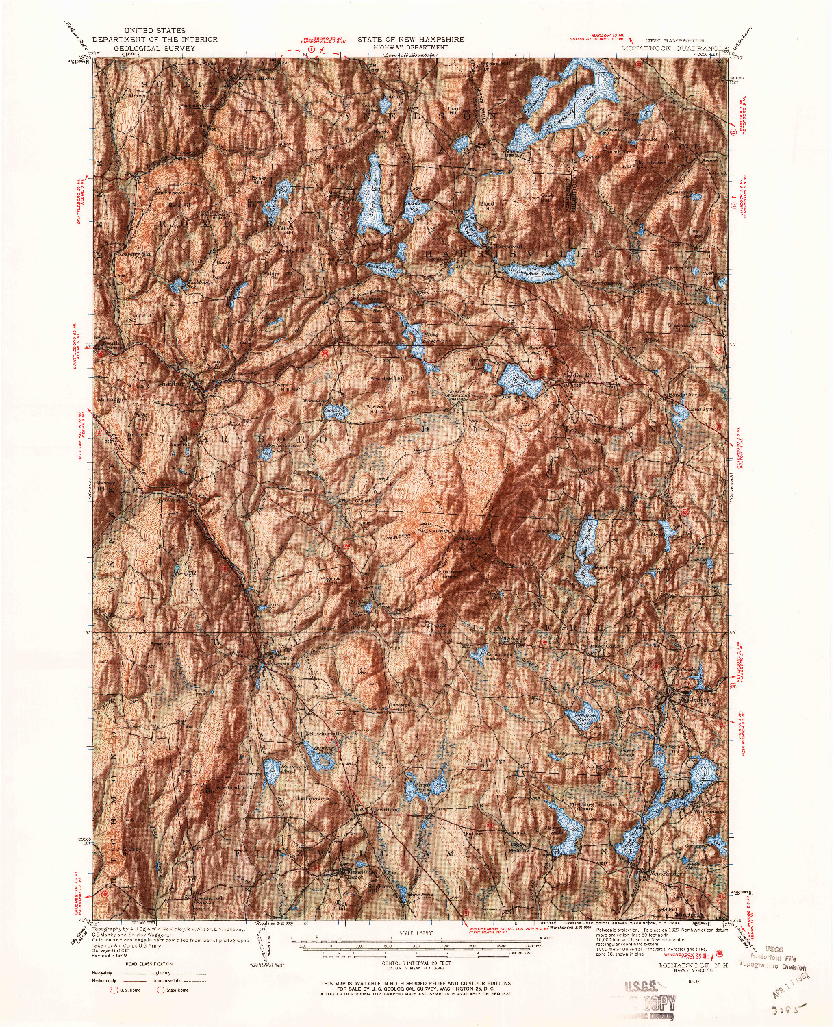 USGS 1:62500-SCALE QUADRANGLE FOR MONADNOCK, NH 1949
