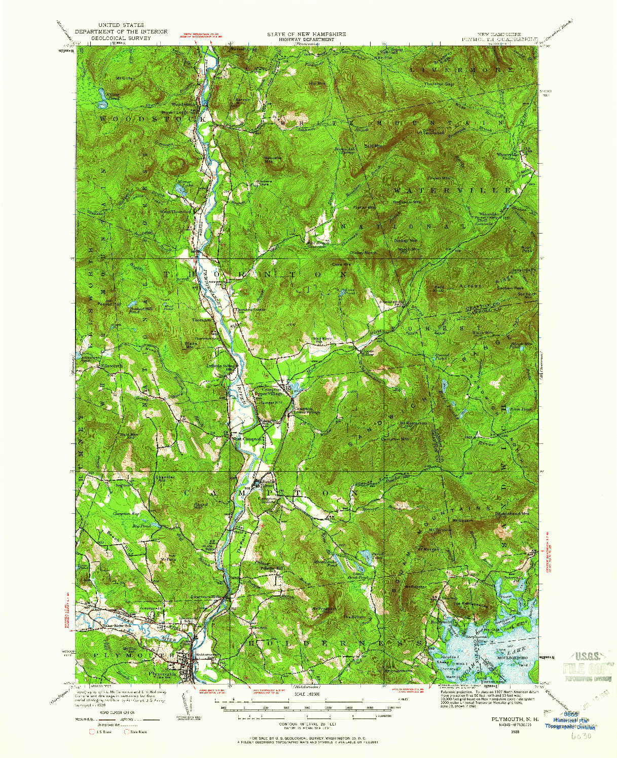 USGS 1:62500-SCALE QUADRANGLE FOR PLYMOUTH, NH 1928