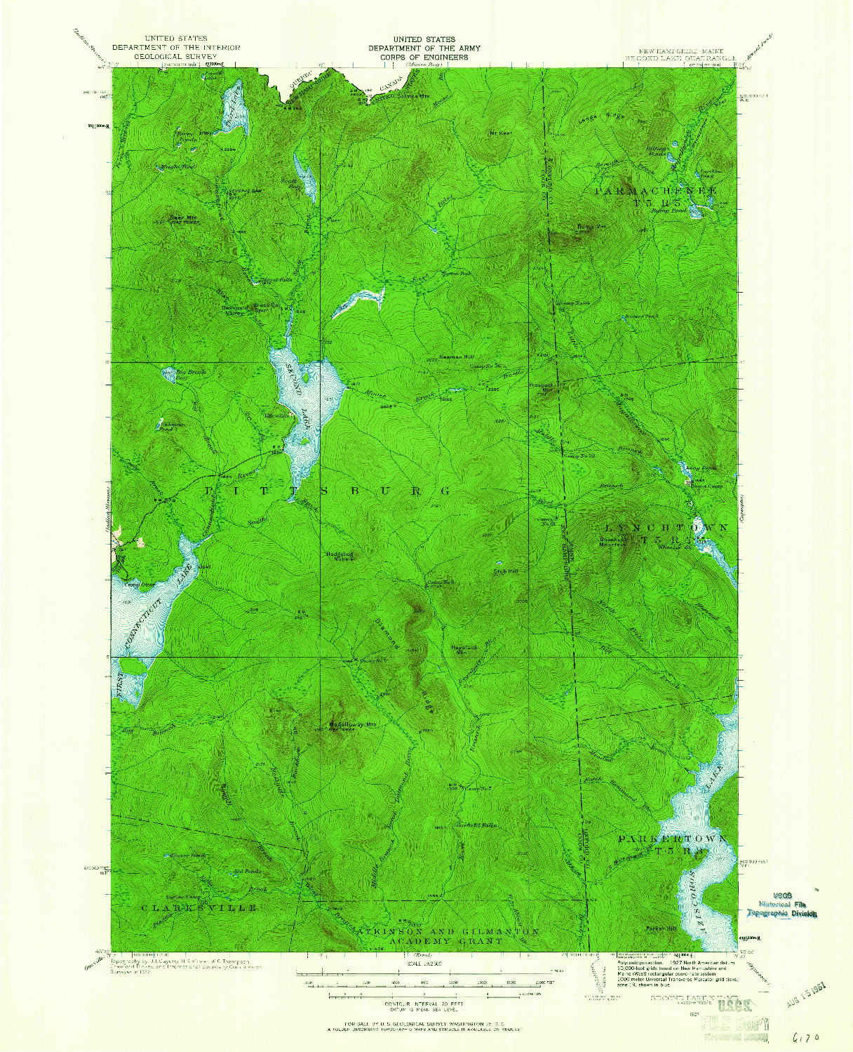 USGS 1:62500-SCALE QUADRANGLE FOR SECOND LAKE, NH 1927