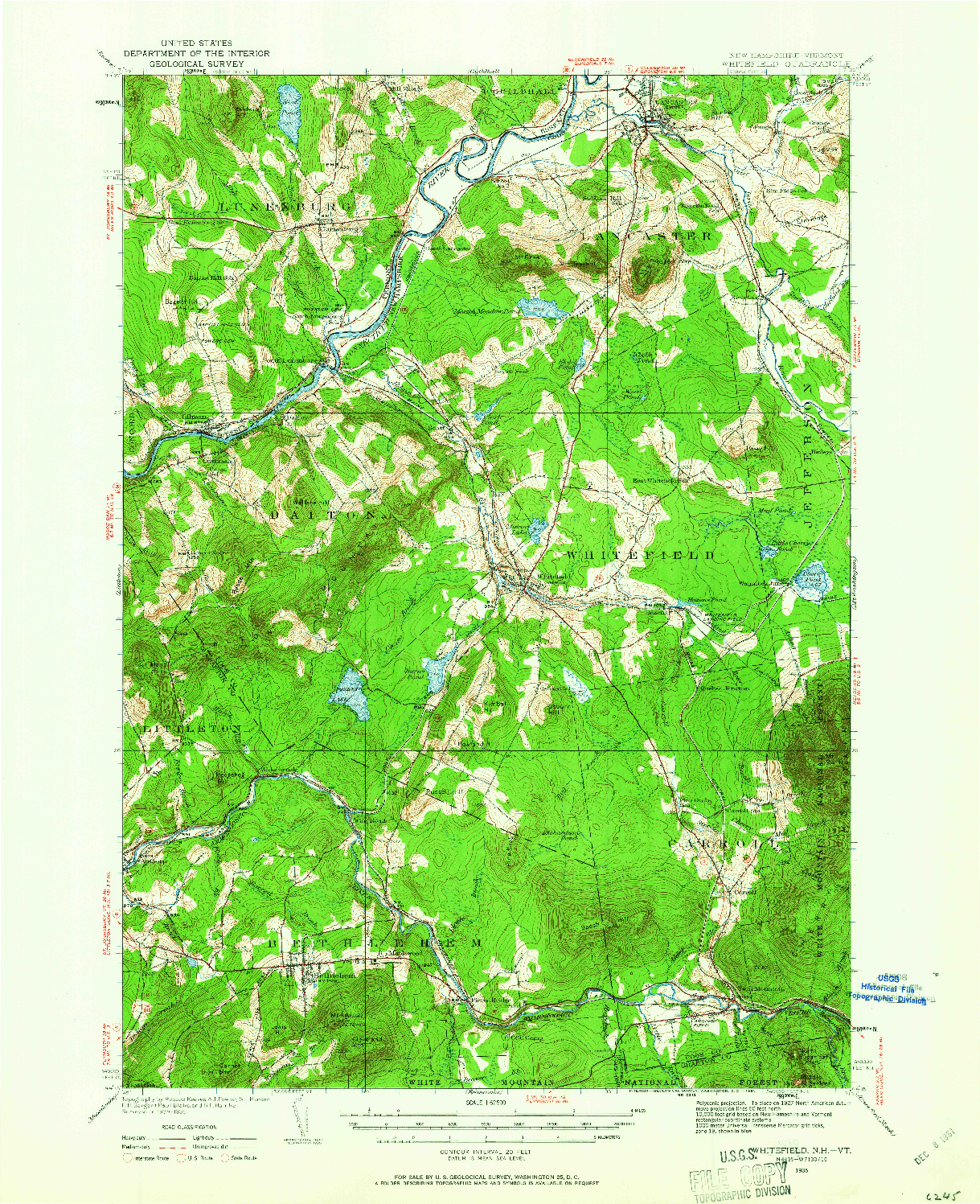 USGS 1:62500-SCALE QUADRANGLE FOR WHITEFIELD, NH 1935