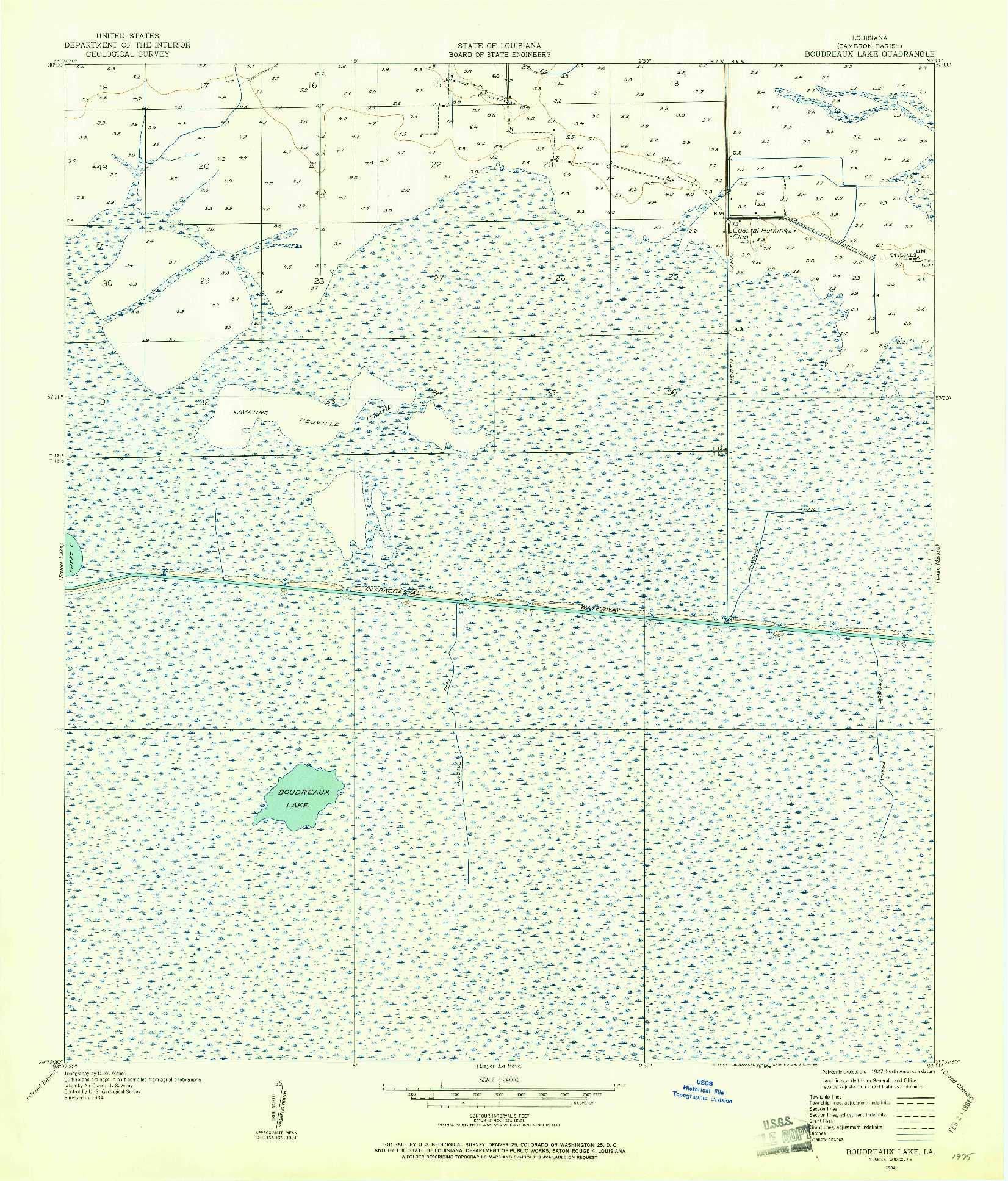 USGS 1:24000-SCALE QUADRANGLE FOR BOUDREAUX LAKE, LA 1934