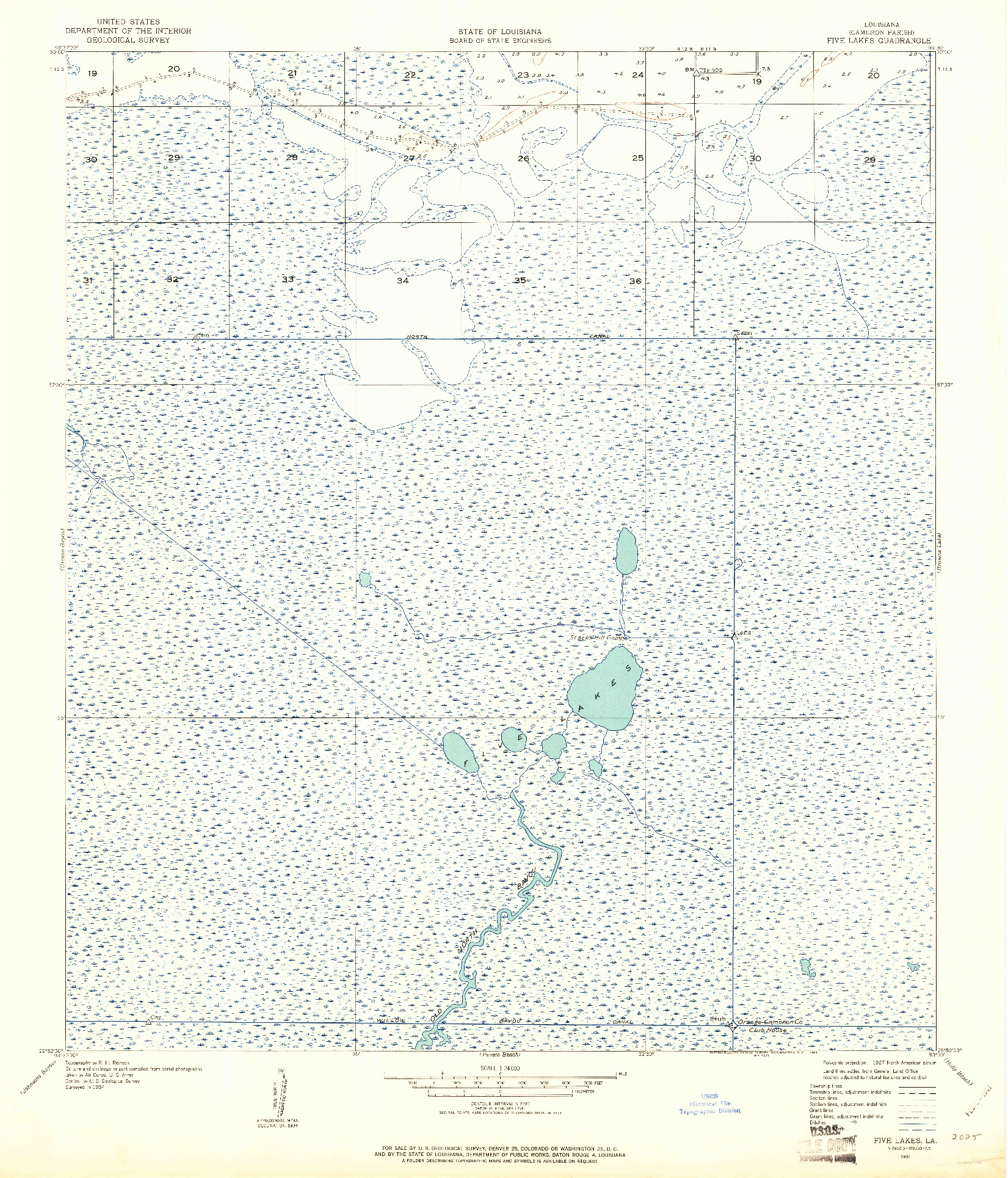 USGS 1:24000-SCALE QUADRANGLE FOR FIVE LAKES, LA 1934