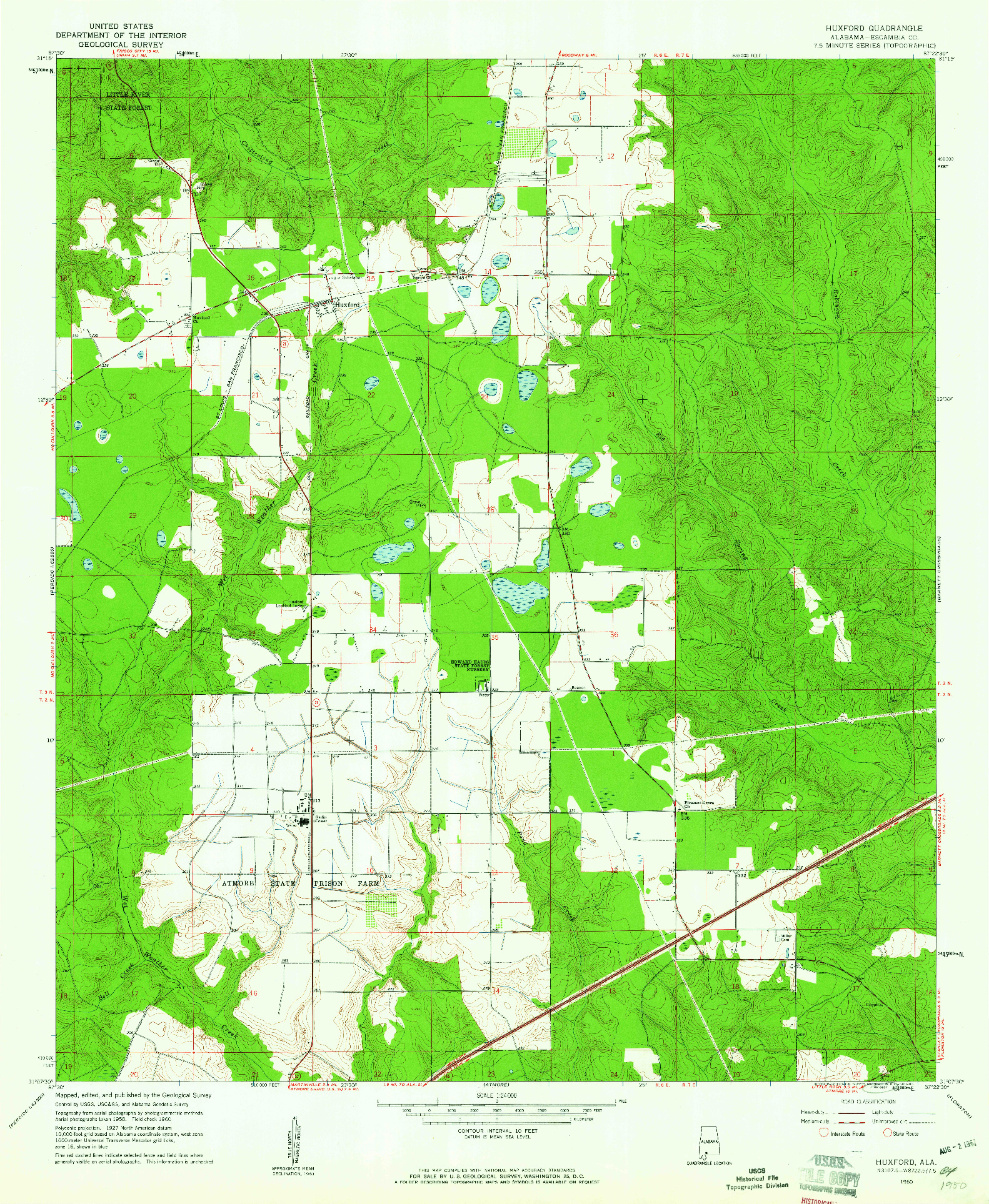 USGS 1:24000-SCALE QUADRANGLE FOR HUXFORD, LA 1960