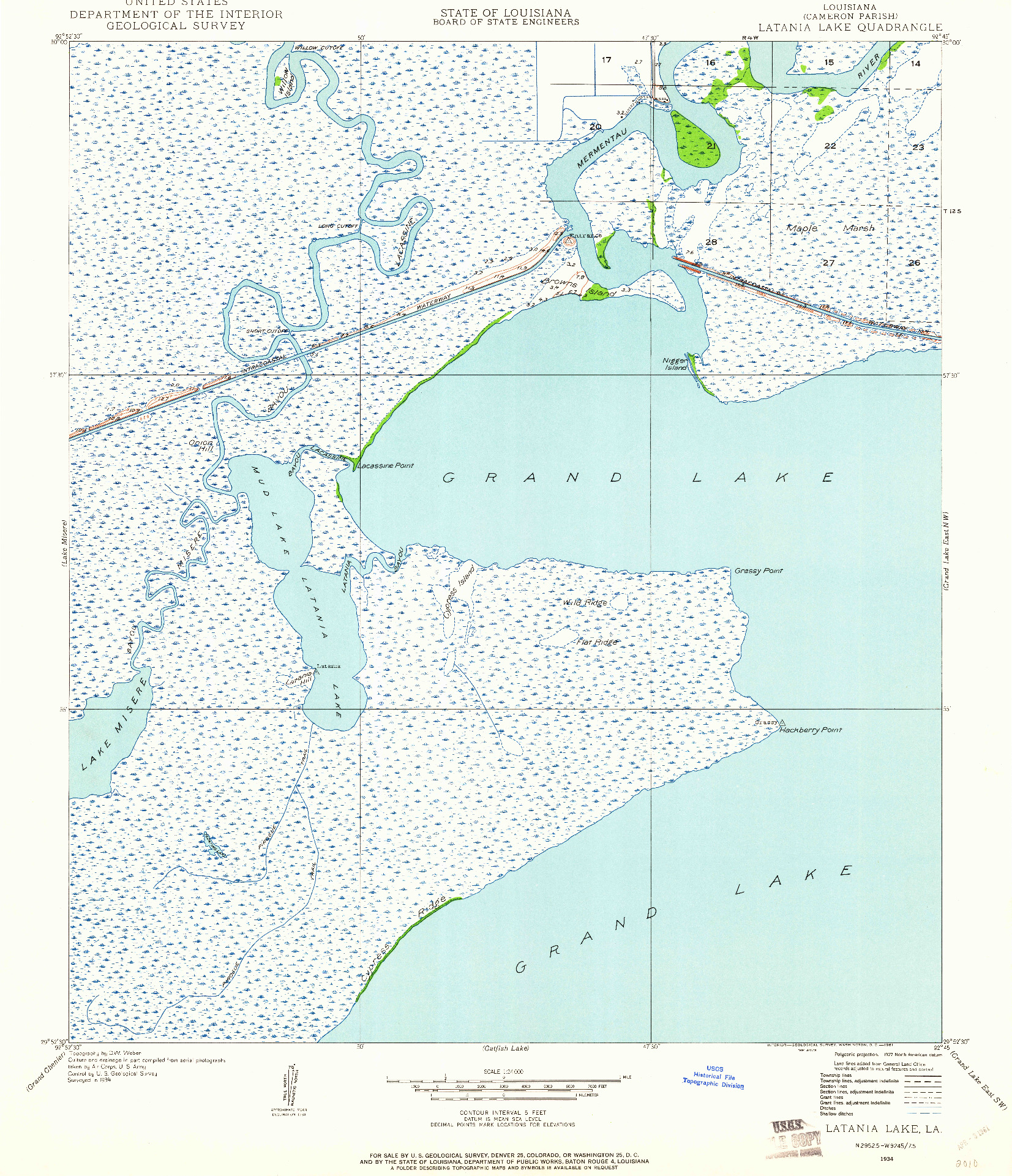 USGS 1:24000-SCALE QUADRANGLE FOR LATANIA LAKE, LA 1934