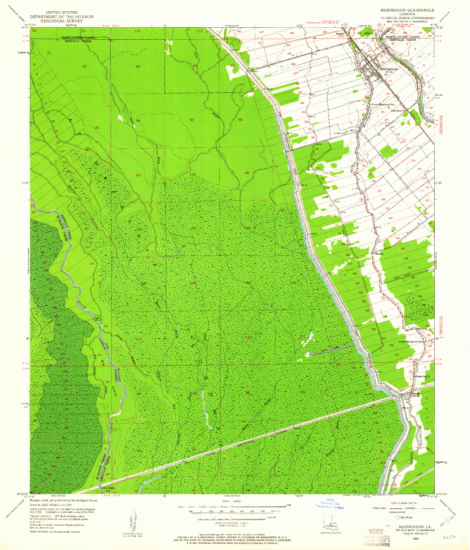 USGS 1:24000-SCALE QUADRANGLE FOR MARINGOUIN, LA 1953