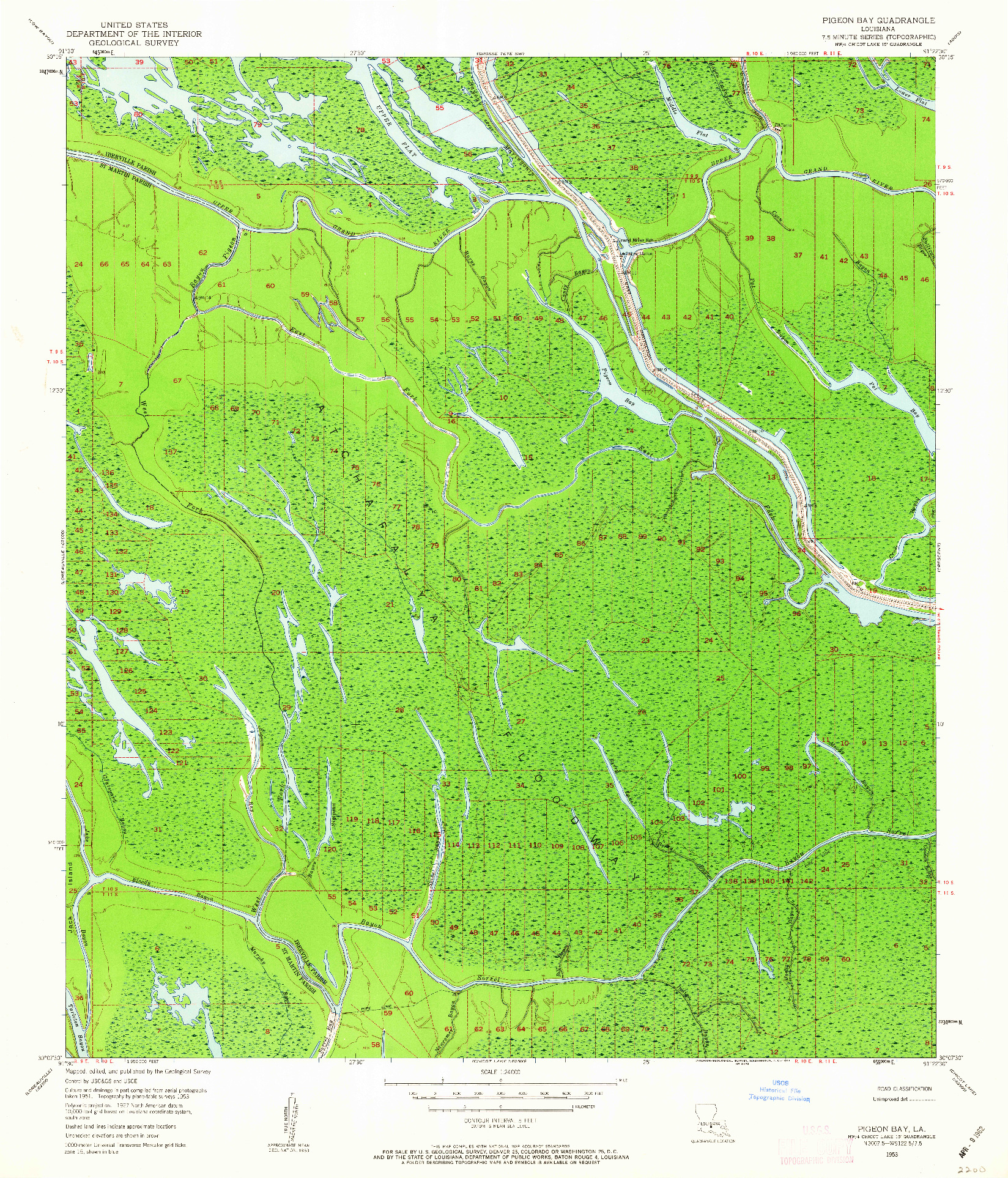 USGS 1:24000-SCALE QUADRANGLE FOR PIGEON BAY, LA 1953