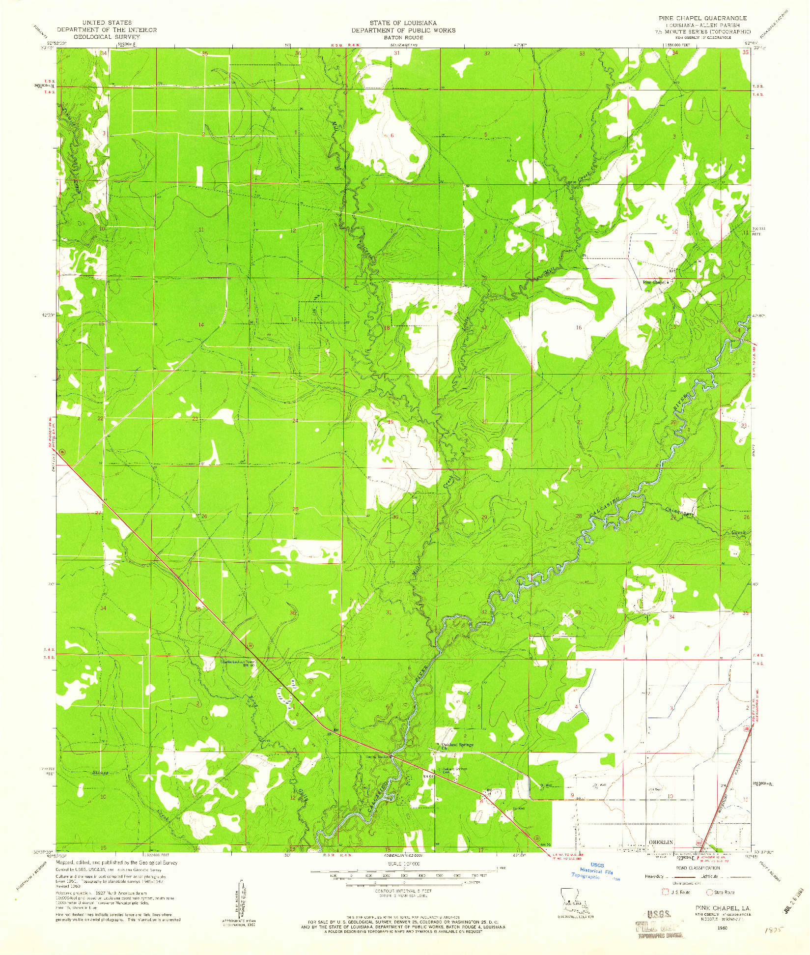 USGS 1:24000-SCALE QUADRANGLE FOR PINE CHAPEL, LA 1960