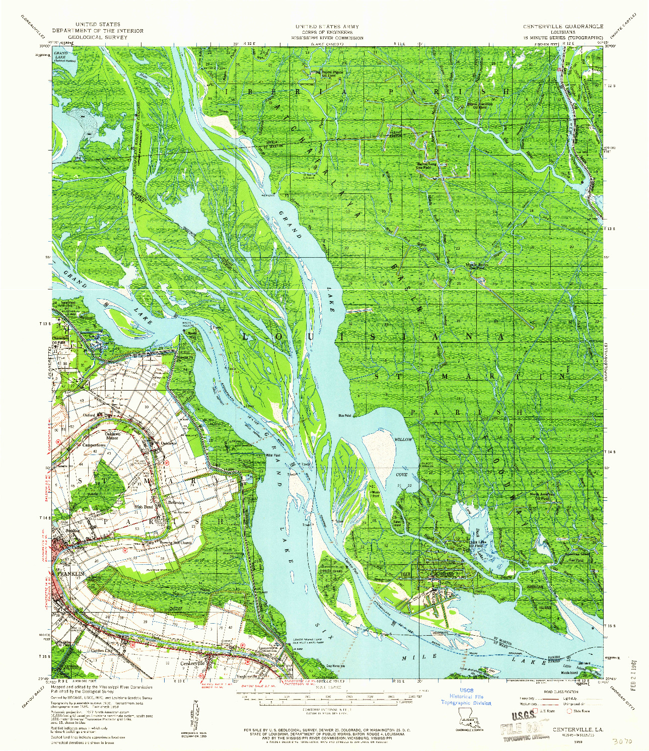 USGS 1:62500-SCALE QUADRANGLE FOR CENTERVILLE, LA 1959