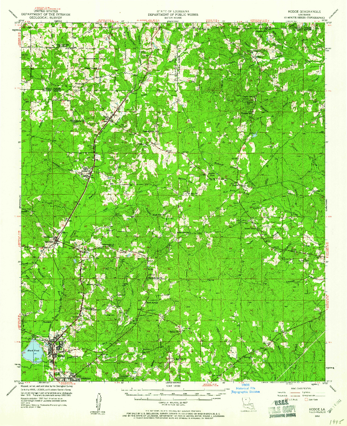 USGS 1:62500-SCALE QUADRANGLE FOR HODGE, LA 1953