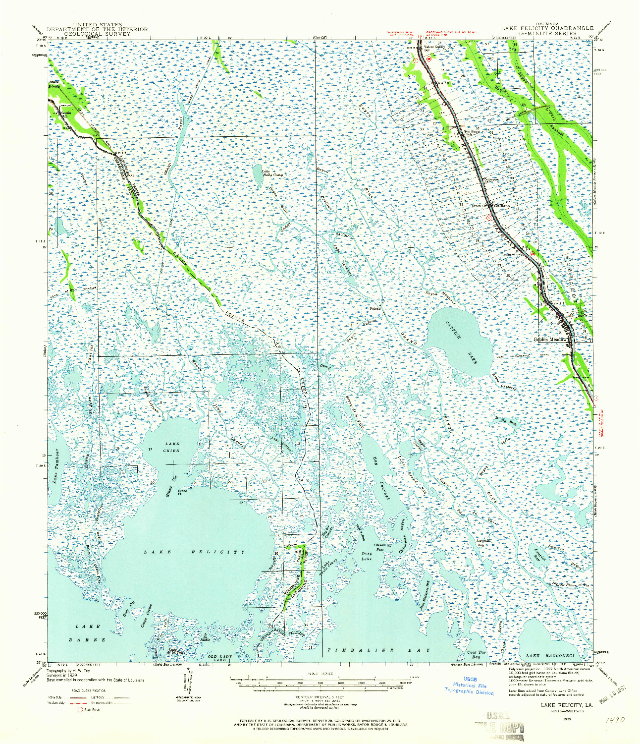 USGS 1:62500-SCALE QUADRANGLE FOR LAKE FELICITY, LA 1939