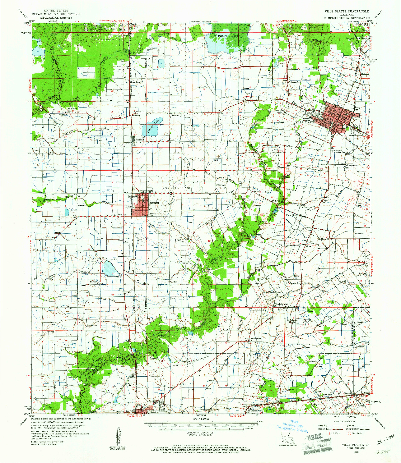 USGS 1:62500-SCALE QUADRANGLE FOR VILLE PLATTE, LA 1960