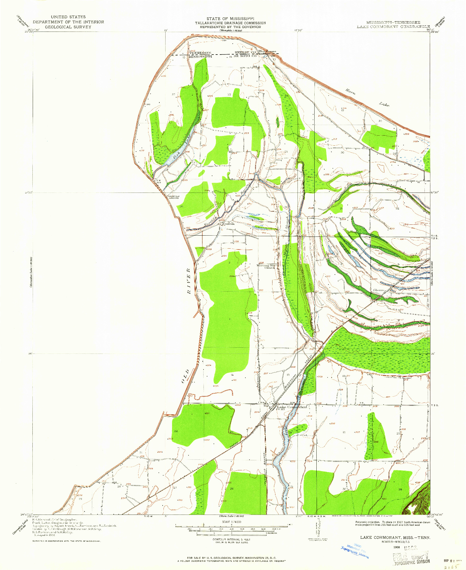 USGS 1:24000-SCALE QUADRANGLE FOR LAKE CORMORANT, MS 1908