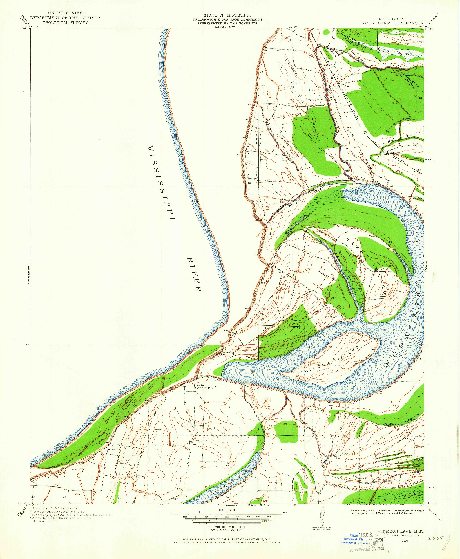 USGS 1:24000-SCALE QUADRANGLE FOR MOON LAKE, MS 1908