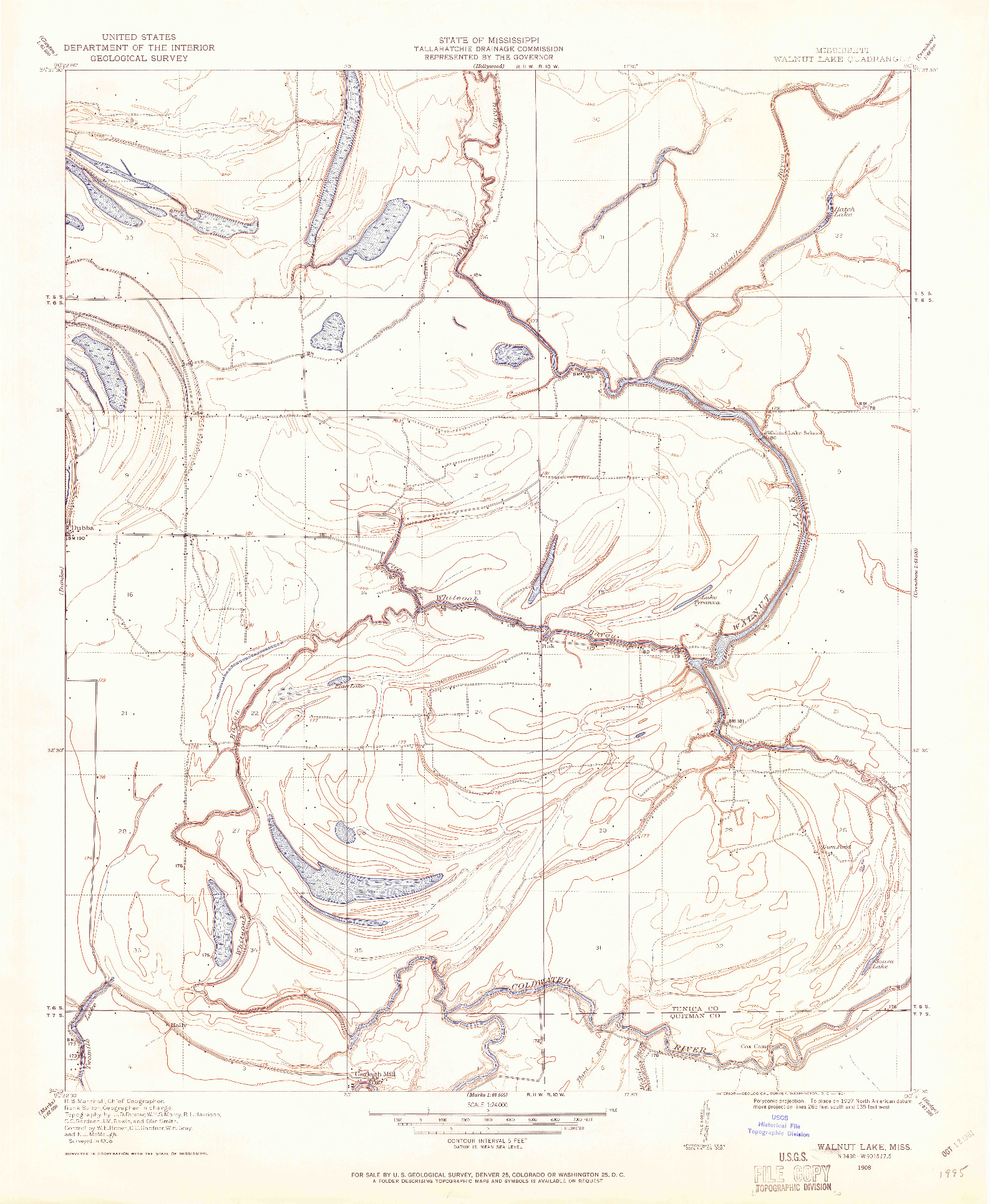 USGS 1:24000-SCALE QUADRANGLE FOR WALNUT LAKE, MS 1908