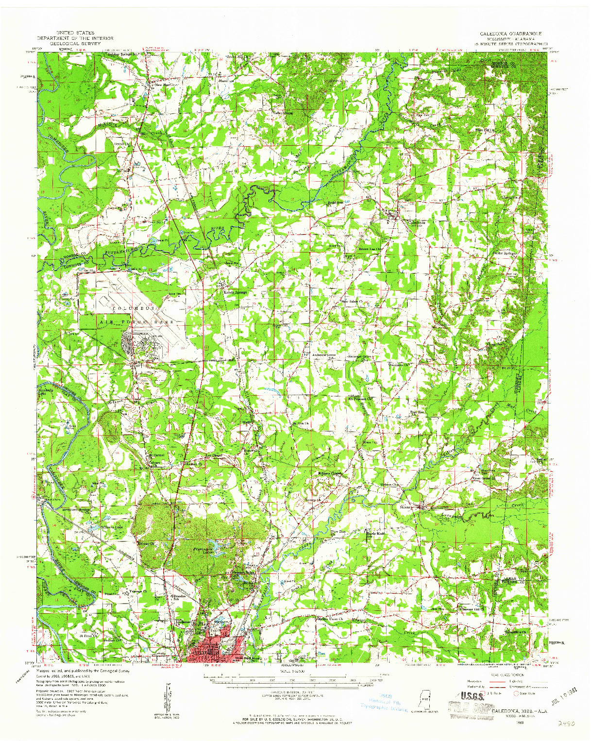 USGS 1:62500-SCALE QUADRANGLE FOR CALEDONIA, MS 1960