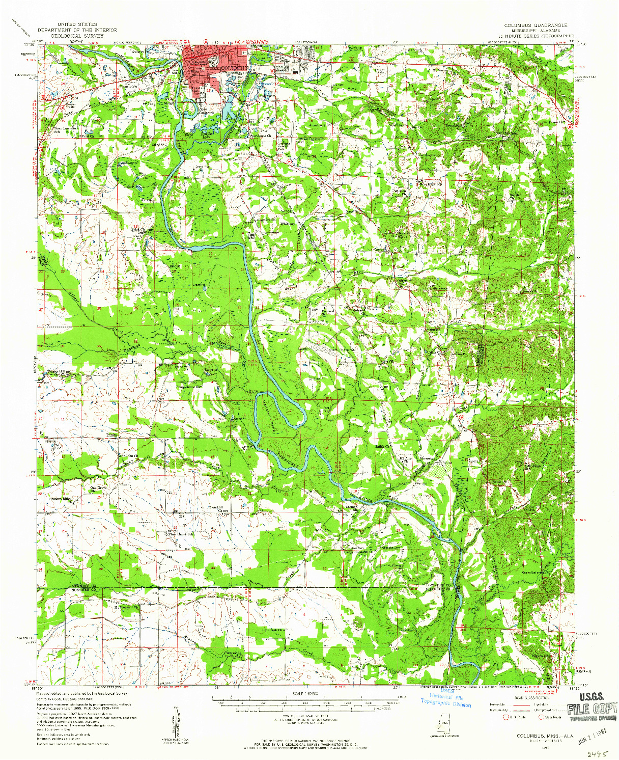 USGS 1:62500-SCALE QUADRANGLE FOR COLUMBUS, MS 1960