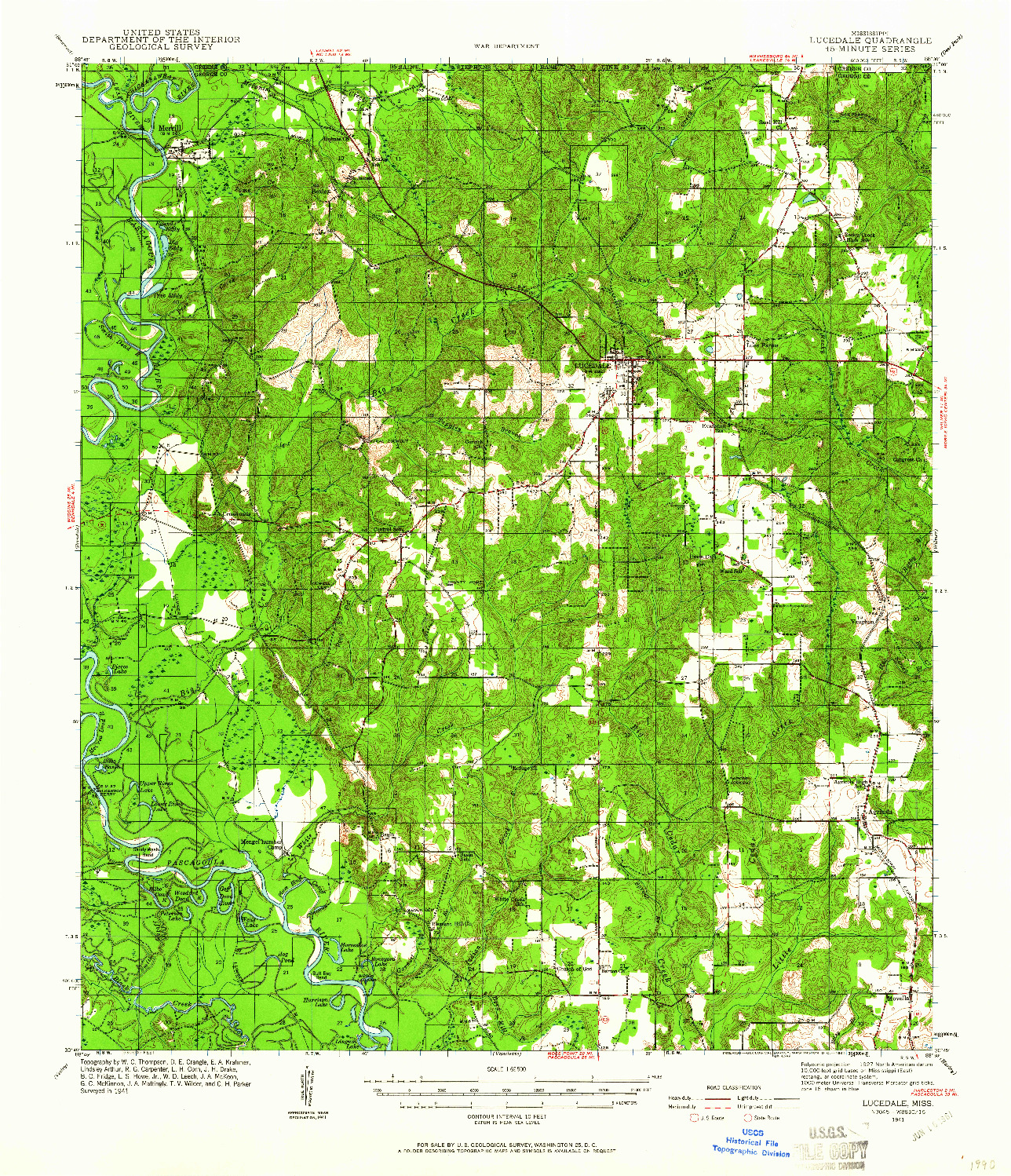 USGS 1:62500-SCALE QUADRANGLE FOR LUCEDALE, MS 1941